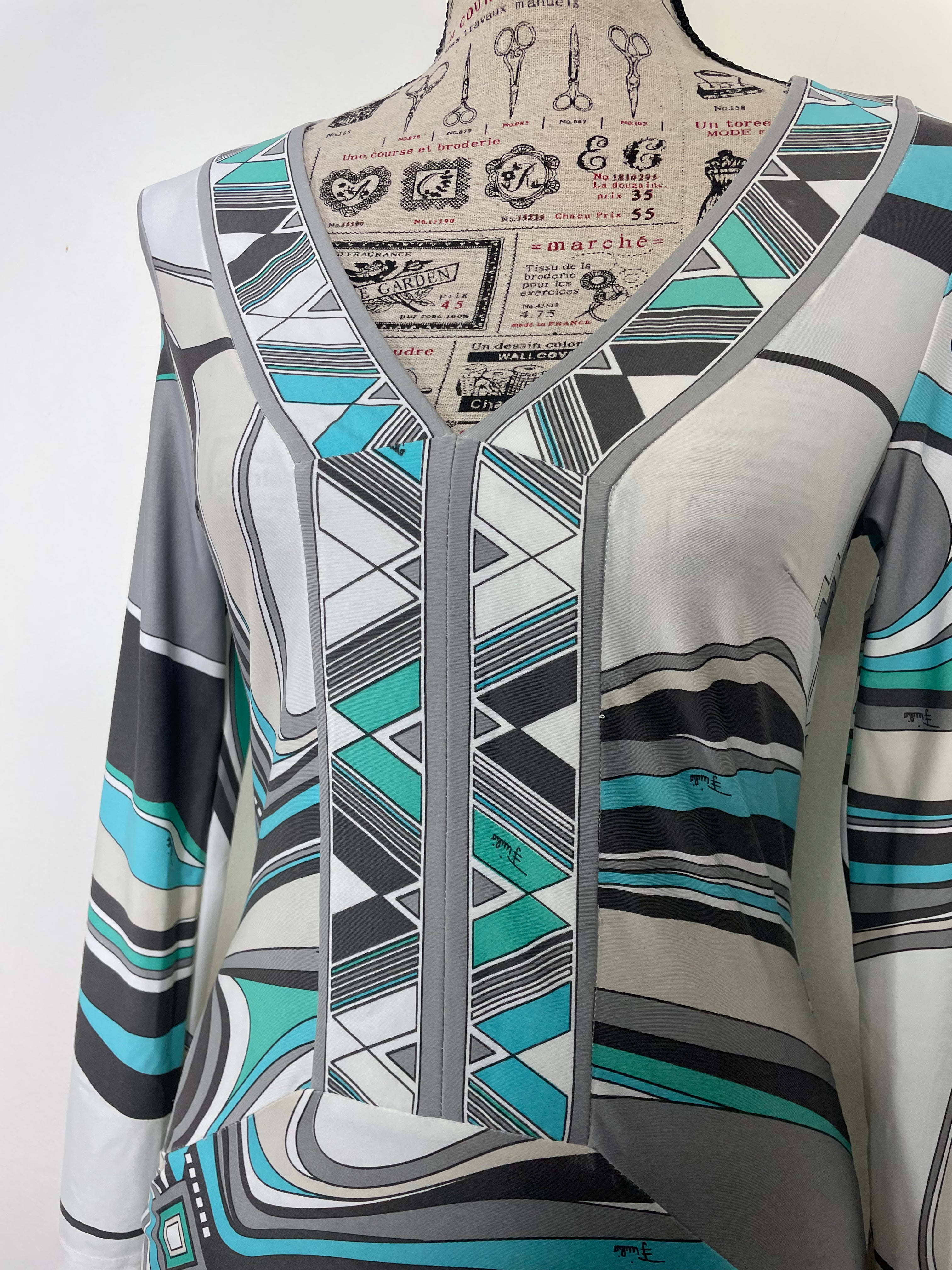 Emilio Pucci A Line Geometric Print Long Sleeve Midi Dress