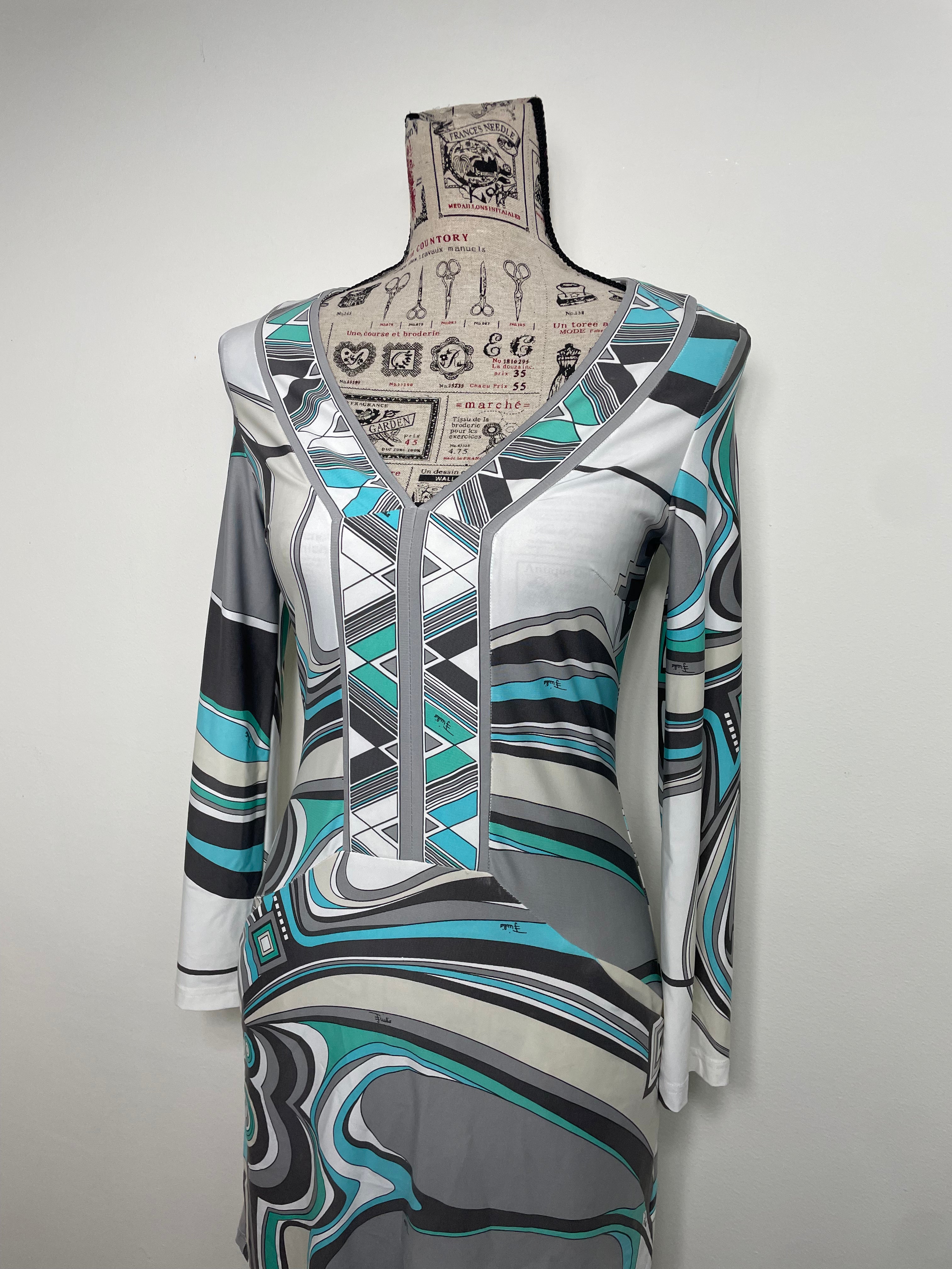 Emilio Pucci A Line Geometric Print Long Sleeve Midi Dress