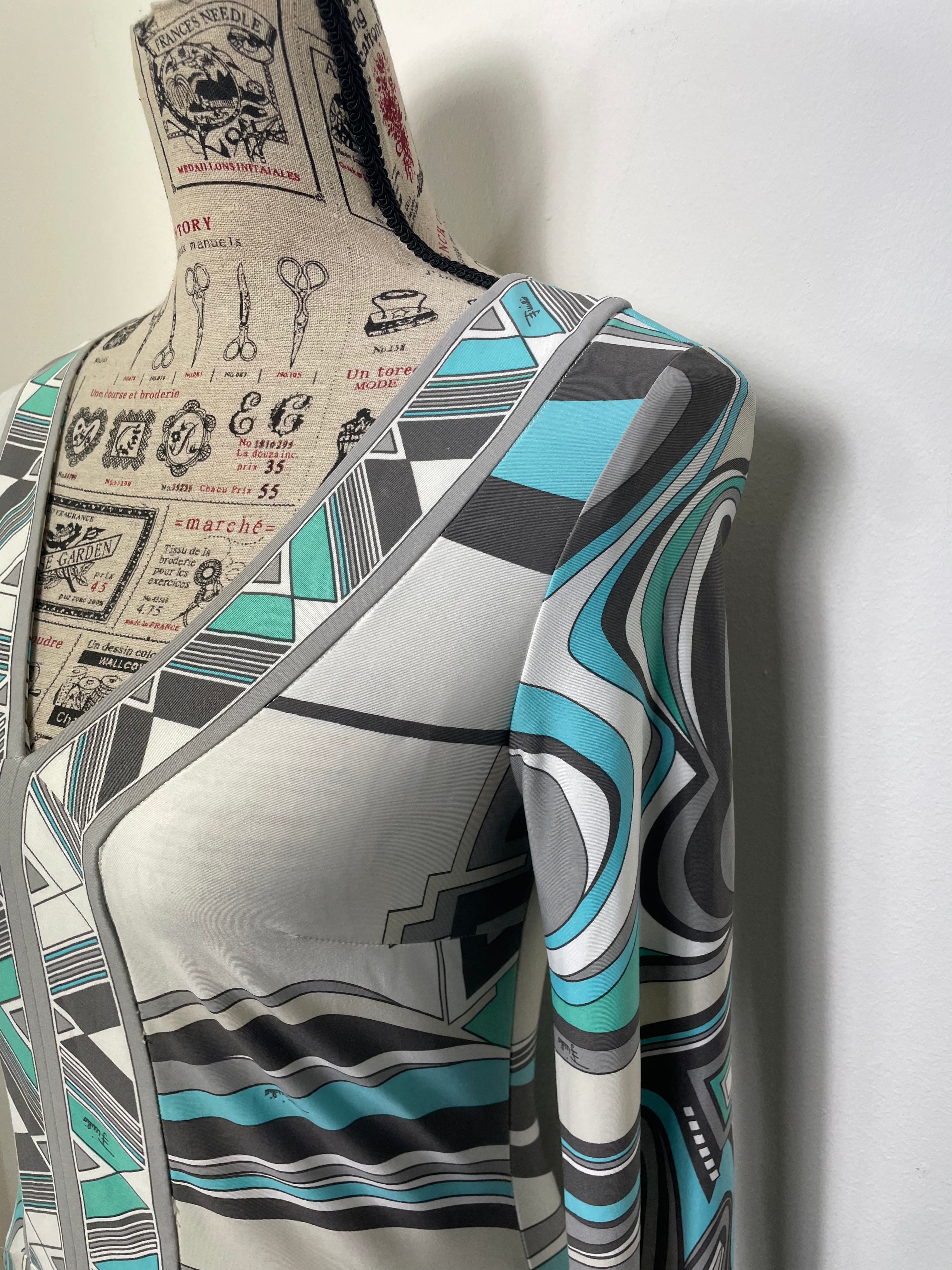 Emilio Pucci A Line Geometric Print Long Sleeve Midi Dress