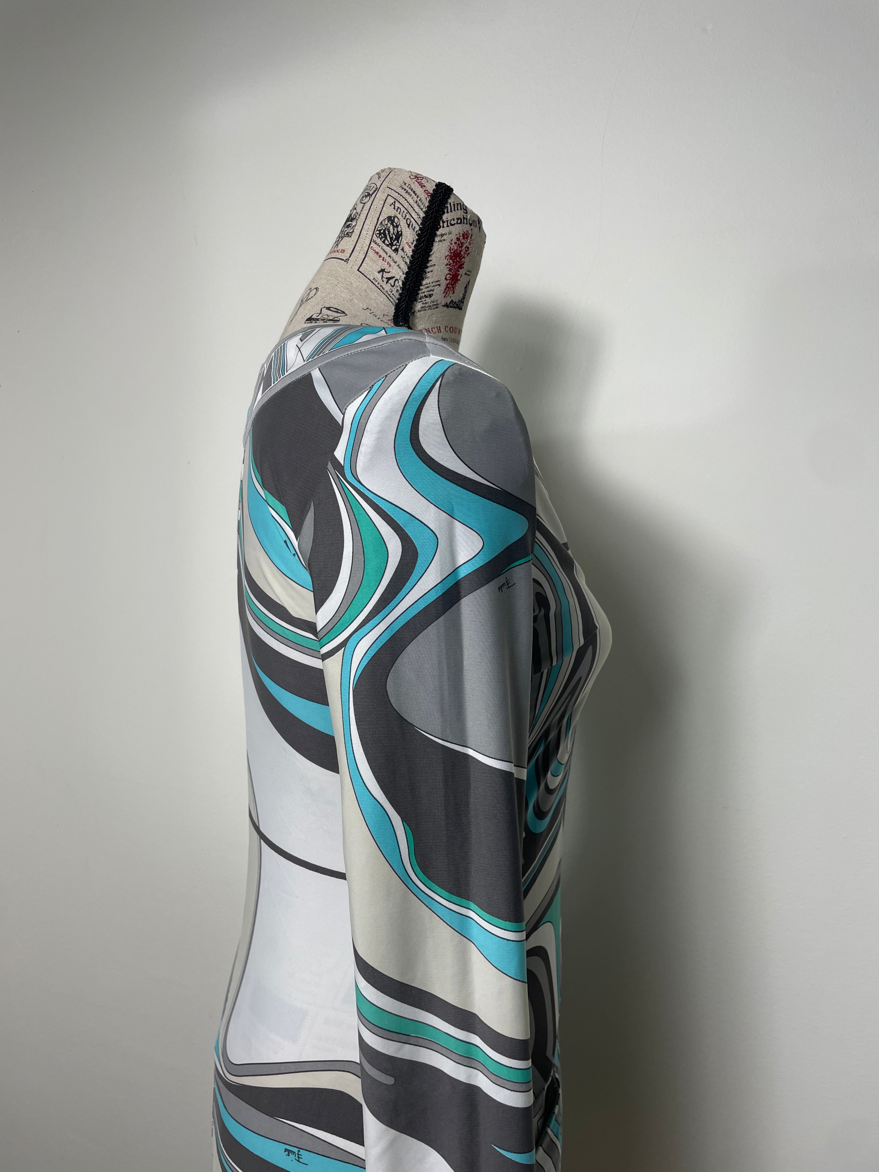 Emilio Pucci A Line Geometric Print Long Sleeve Midi Dress
