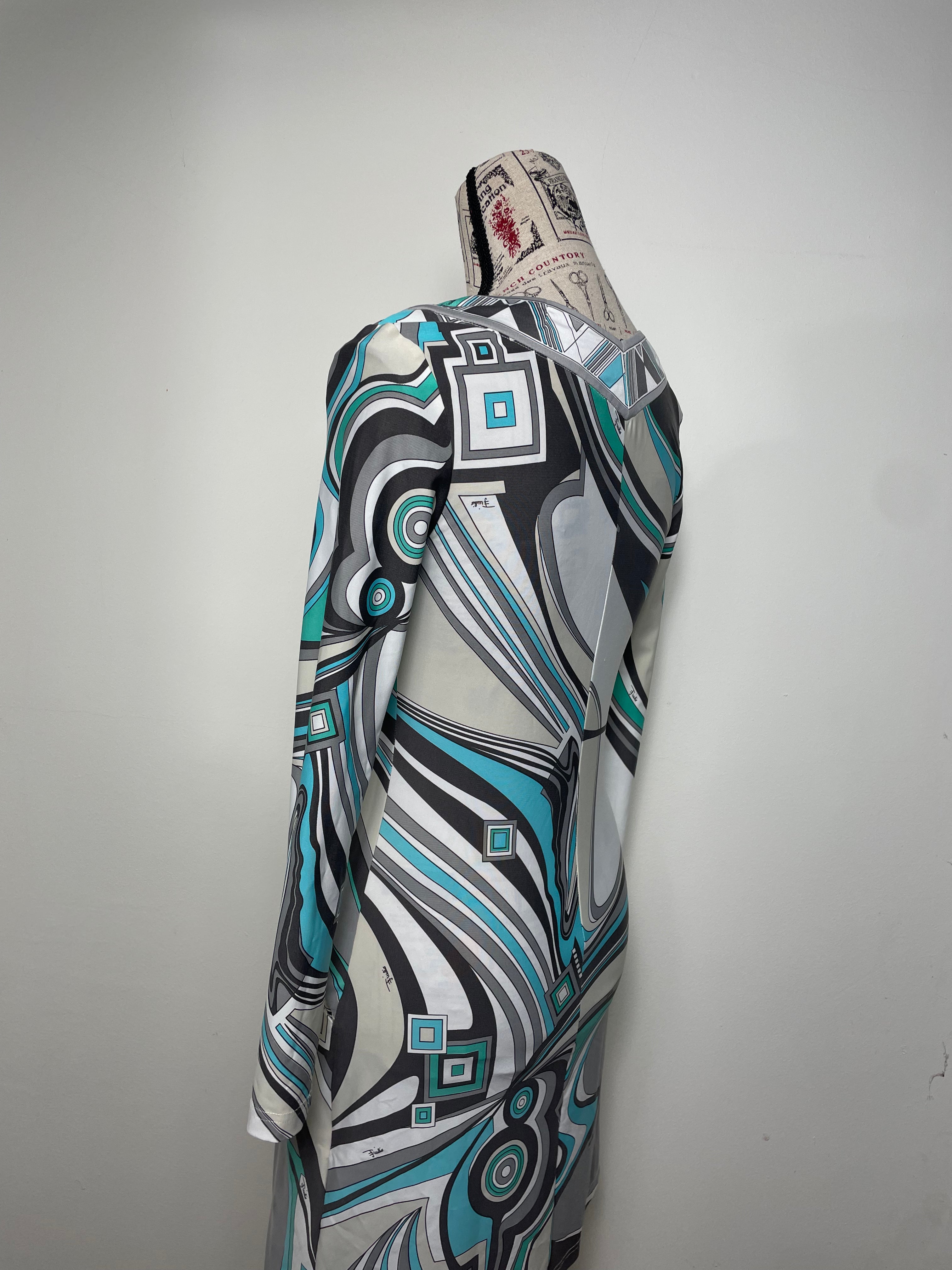 Emilio Pucci A Line Geometric Print Long Sleeve Midi Dress