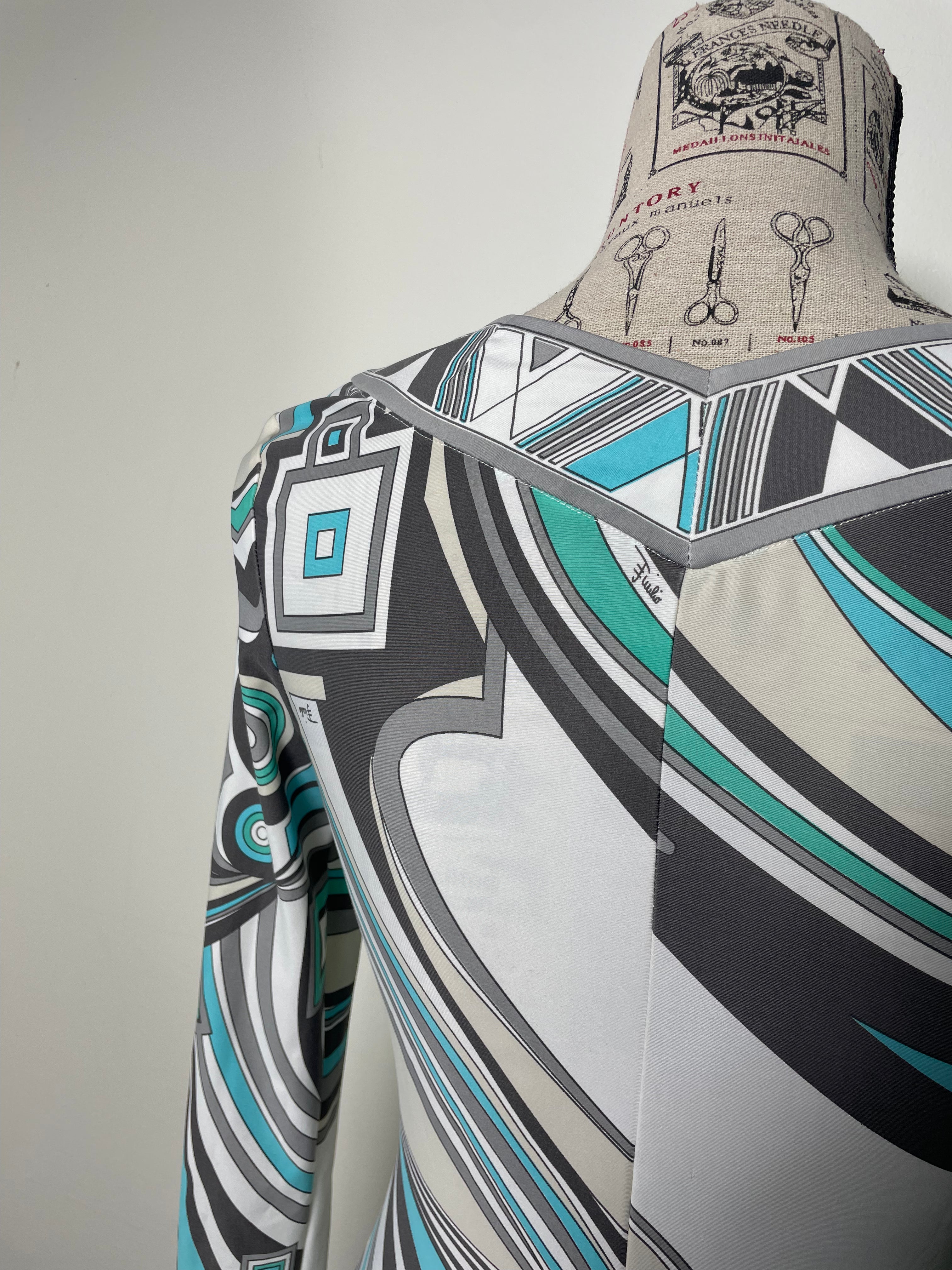 Emilio Pucci A Line Geometric Print Long Sleeve Midi Dress