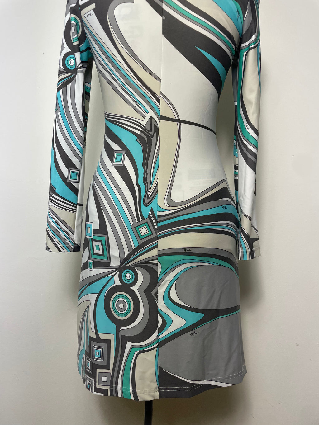 Emilio Pucci A Line Geometric Print Long Sleeve Midi Dress