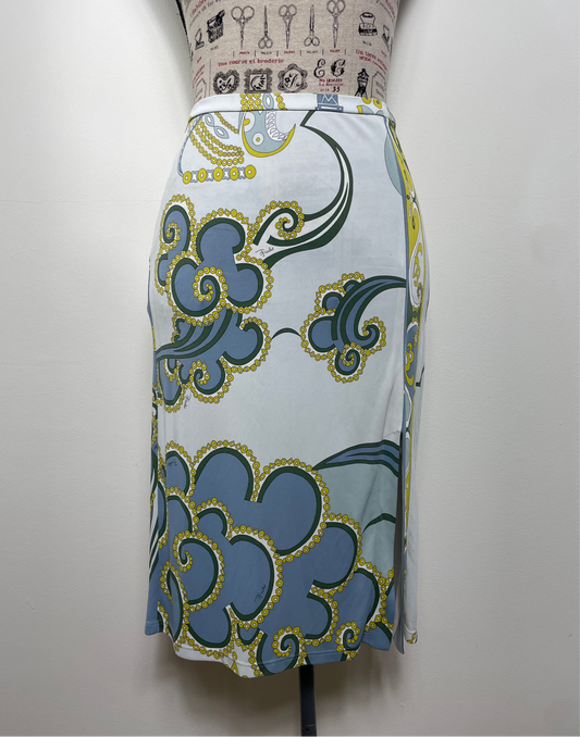Emilio Pucci Duck Egg Geometric Print A-Line Midi Skirt