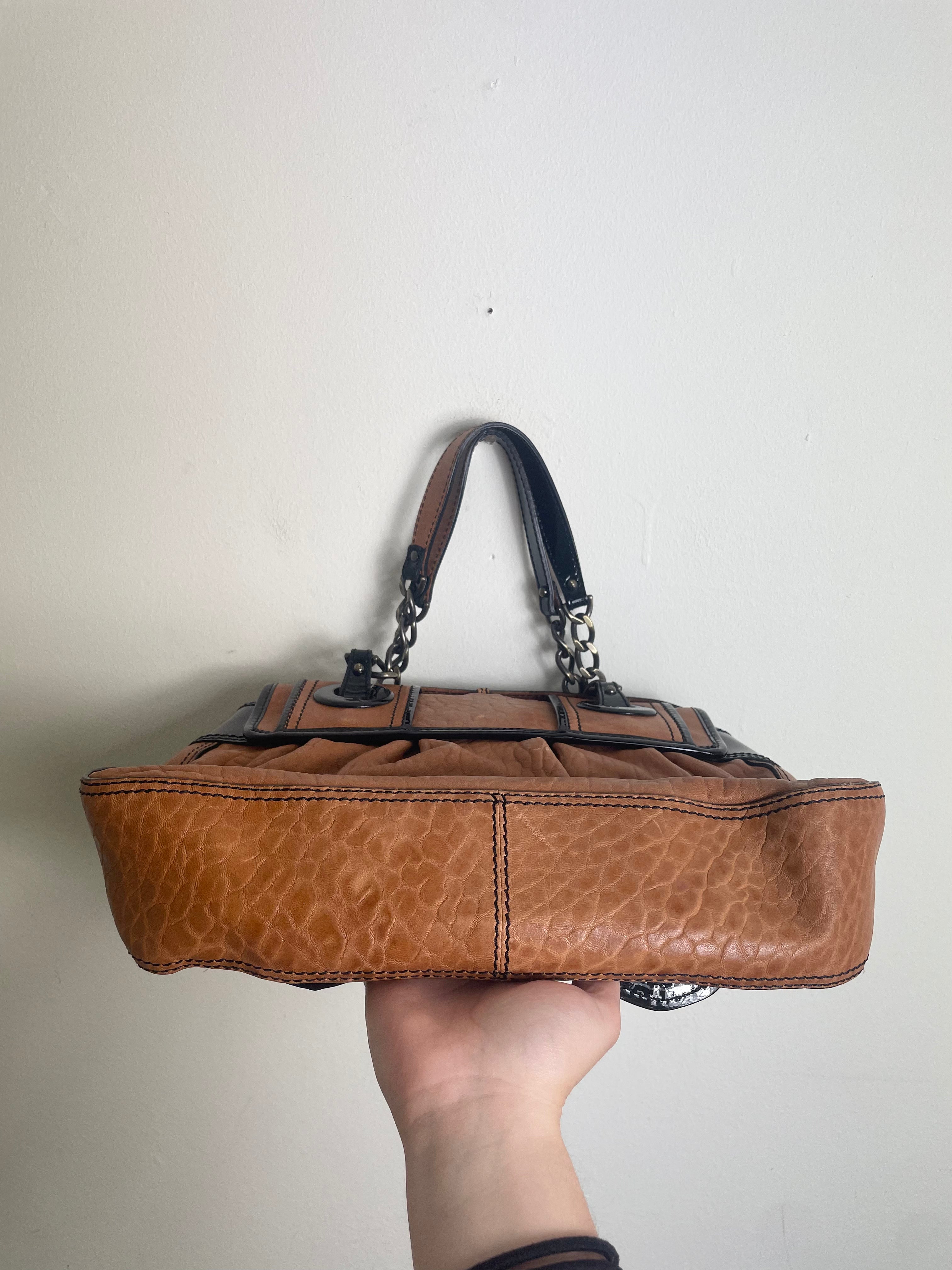 Fendi B Buckle Vintage Caramel & Black Patent Leather Handbag