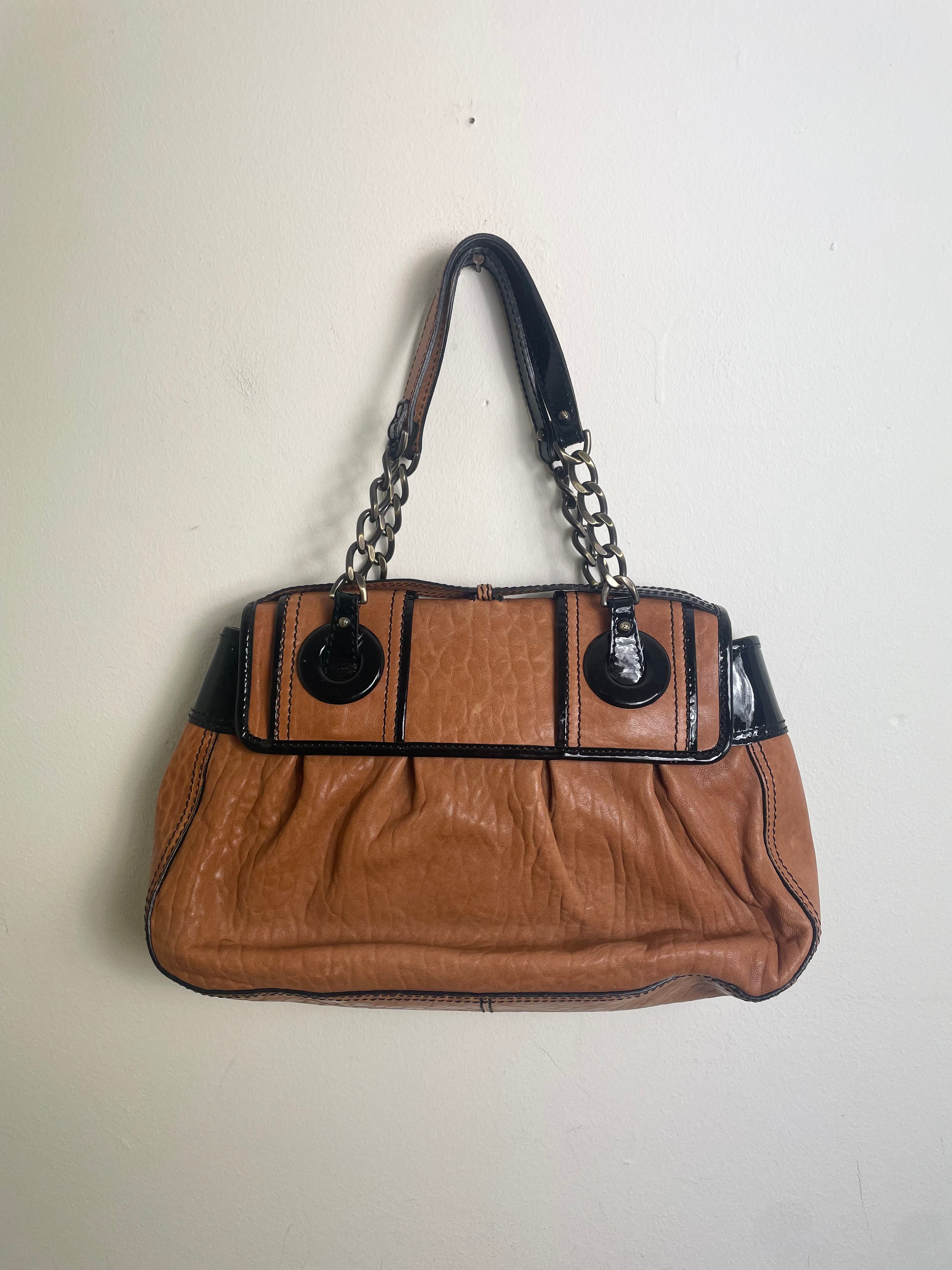 Fendi B Buckle Vintage Caramel & Black Patent Leather Handbag