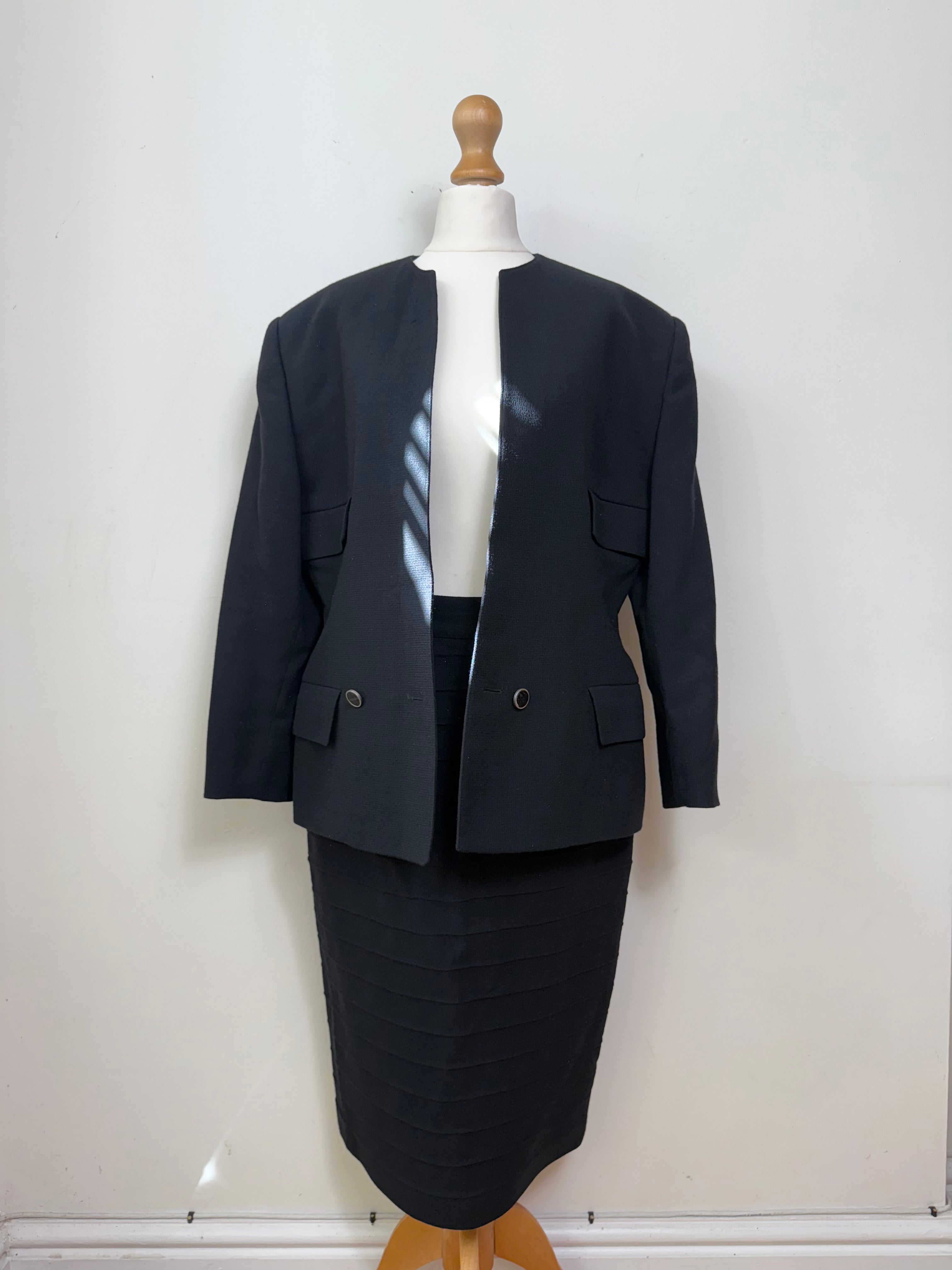 Gianni Versace Vintage Black Wool Blazer and Skirt Set