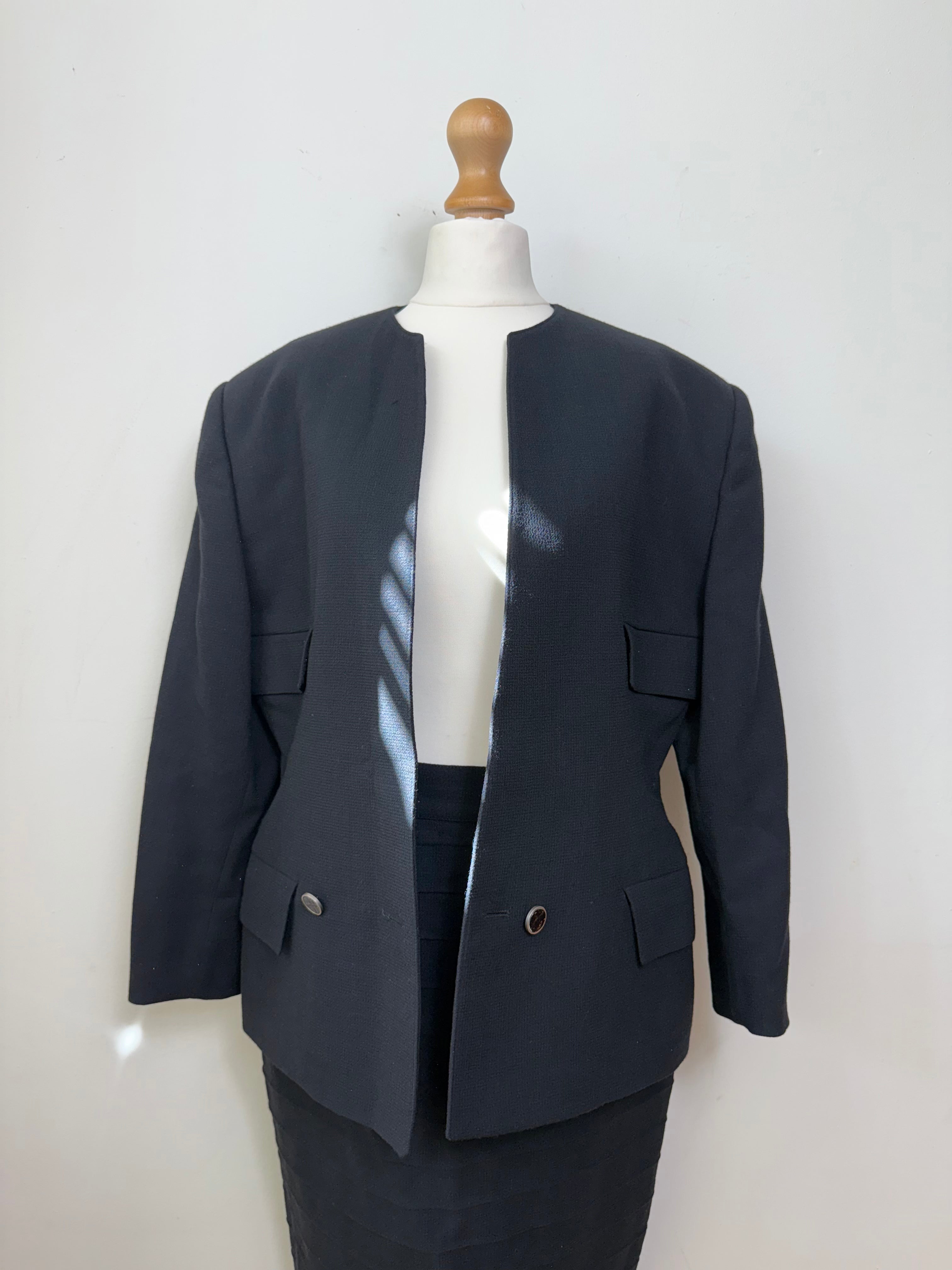 Gianni Versace Vintage Black Wool Blazer and Skirt Set