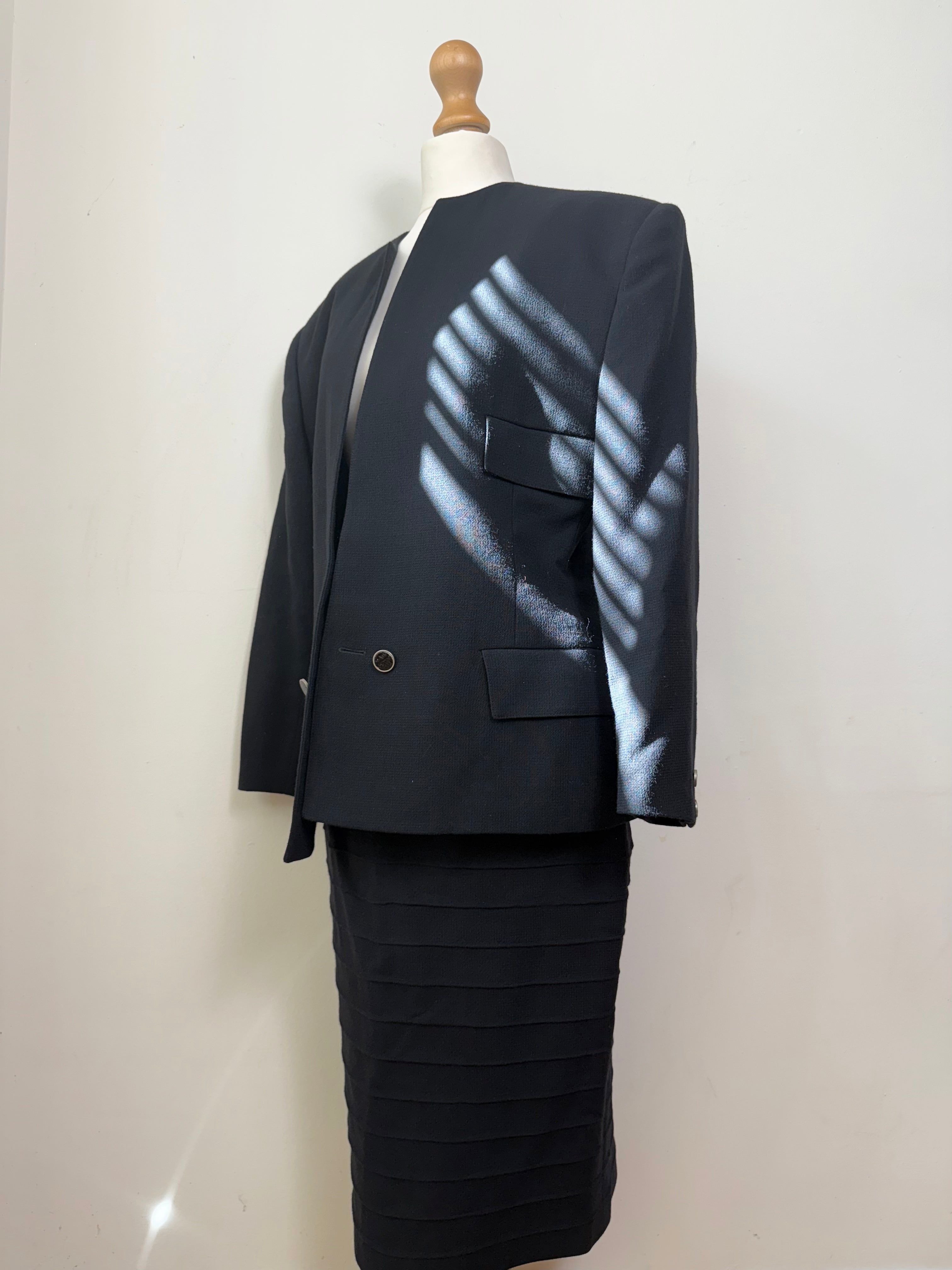 Gianni Versace Vintage Black Wool Blazer and Skirt Set