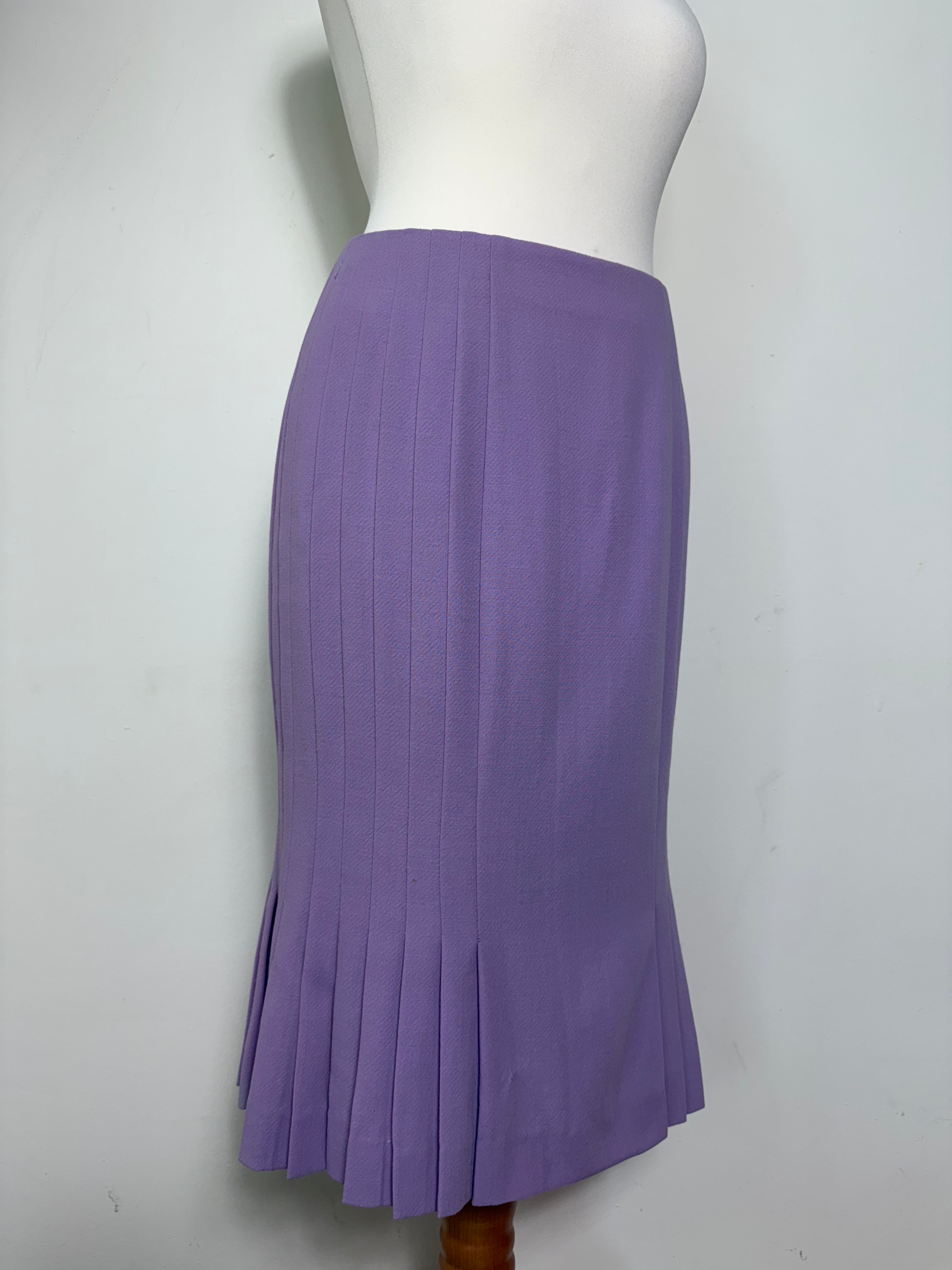 Gianni Versace Vintage Lilac Pleated A-Line Midi Skirt