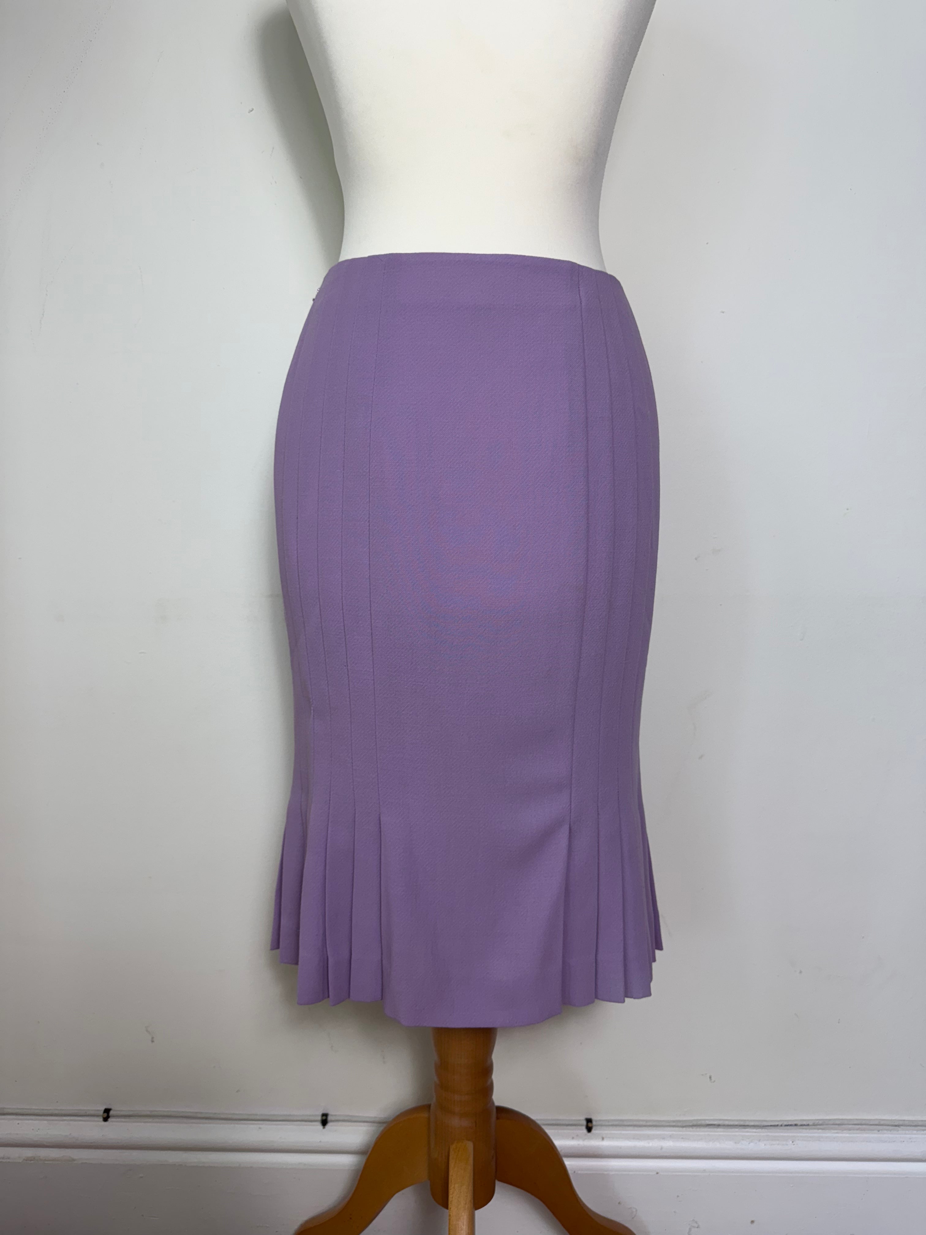 Gianni Versace Vintage Lilac Pleated A-Line Midi Skirt