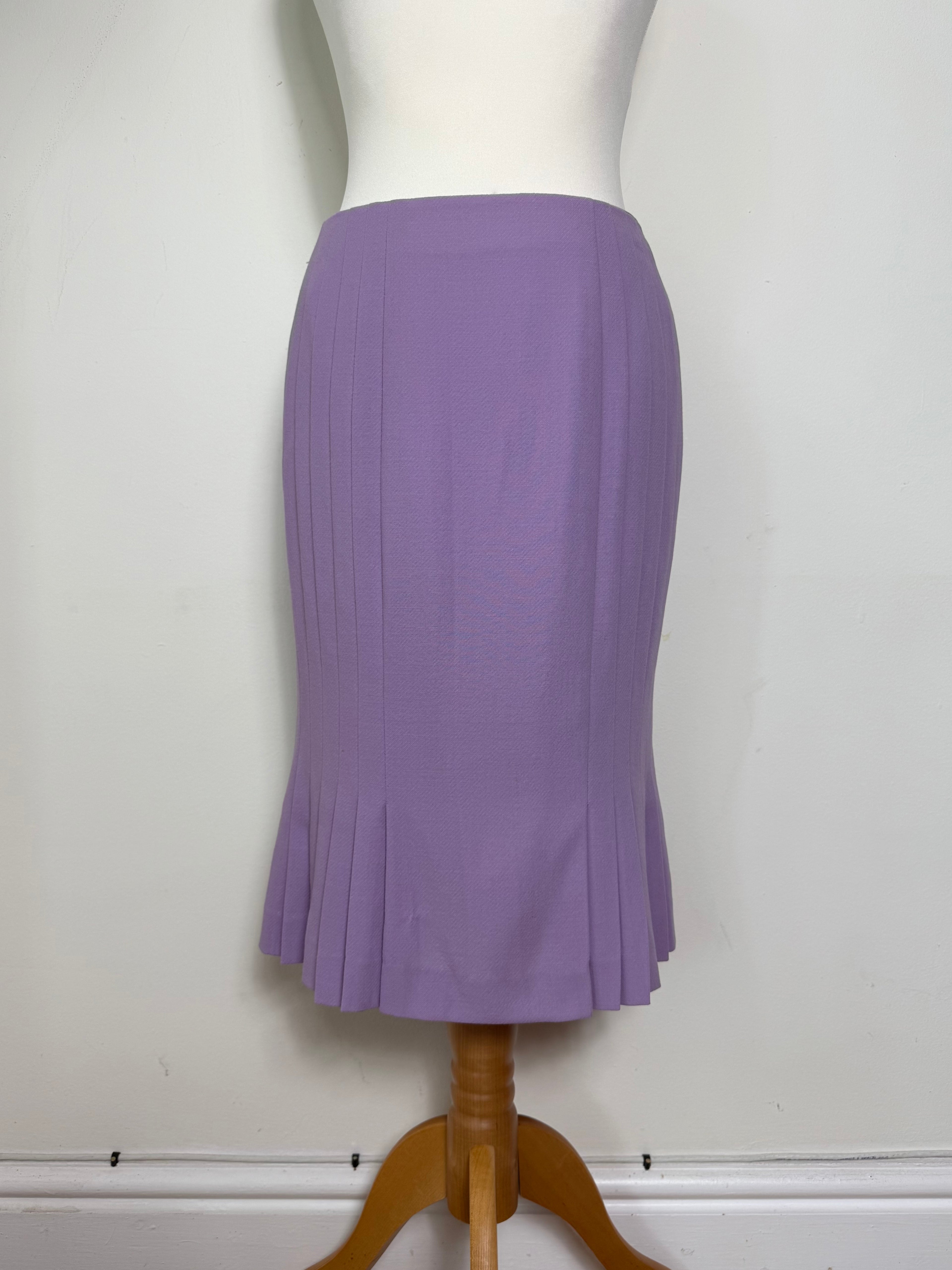 Gianni Versace Vintage Lilac Pleated A-Line Midi Skirt
