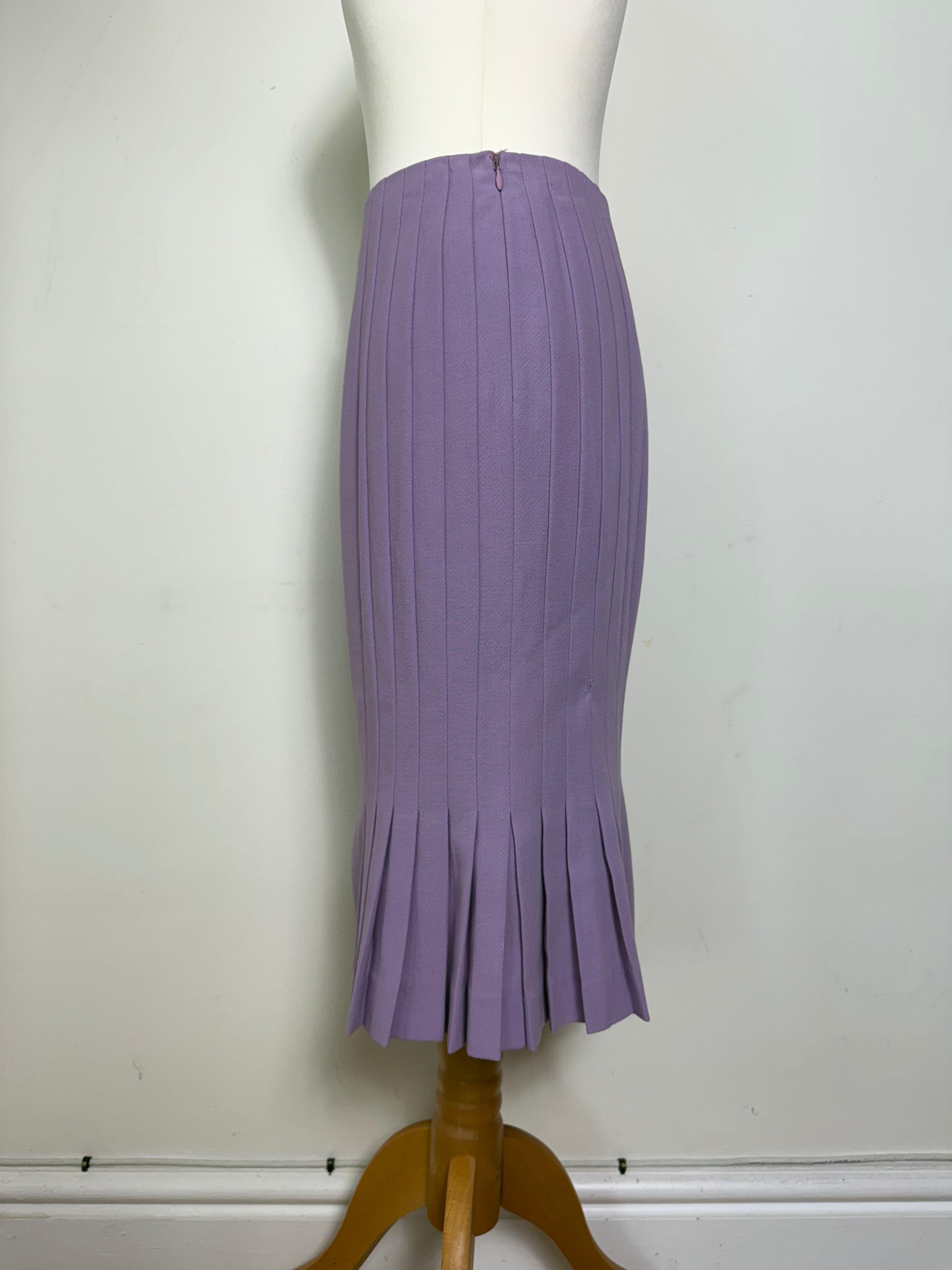 Gianni Versace Vintage Lilac Pleated A-Line Midi Skirt