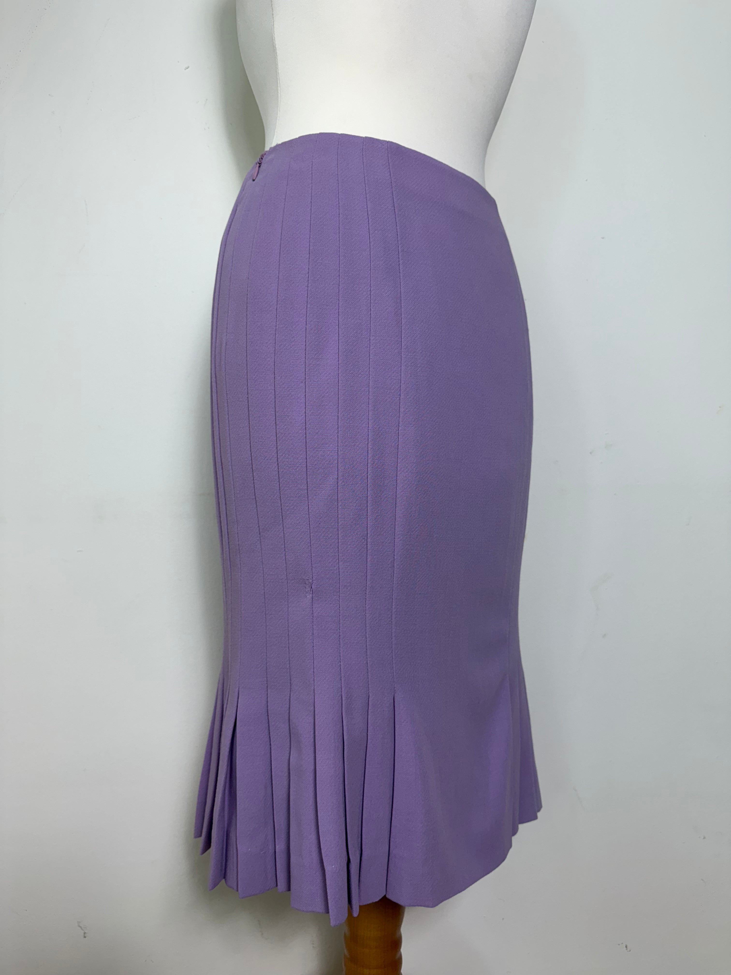 Gianni Versace Vintage Lilac Pleated A-Line Midi Skirt