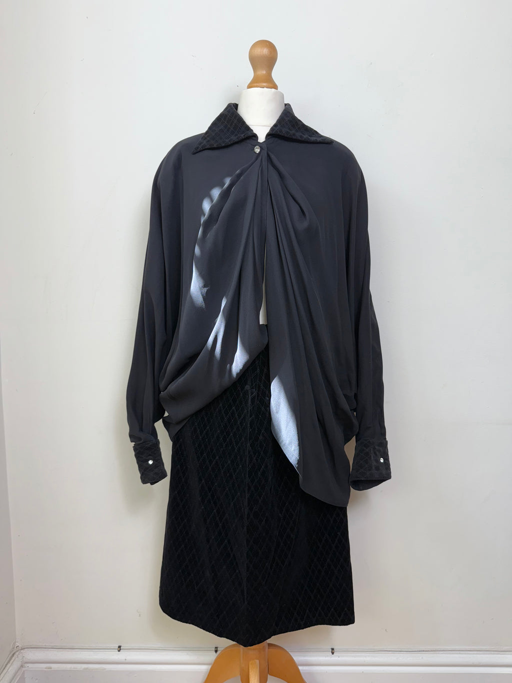 Gianni Versace Vintage Silk Blouse and Velvet Pencil Skirt Set