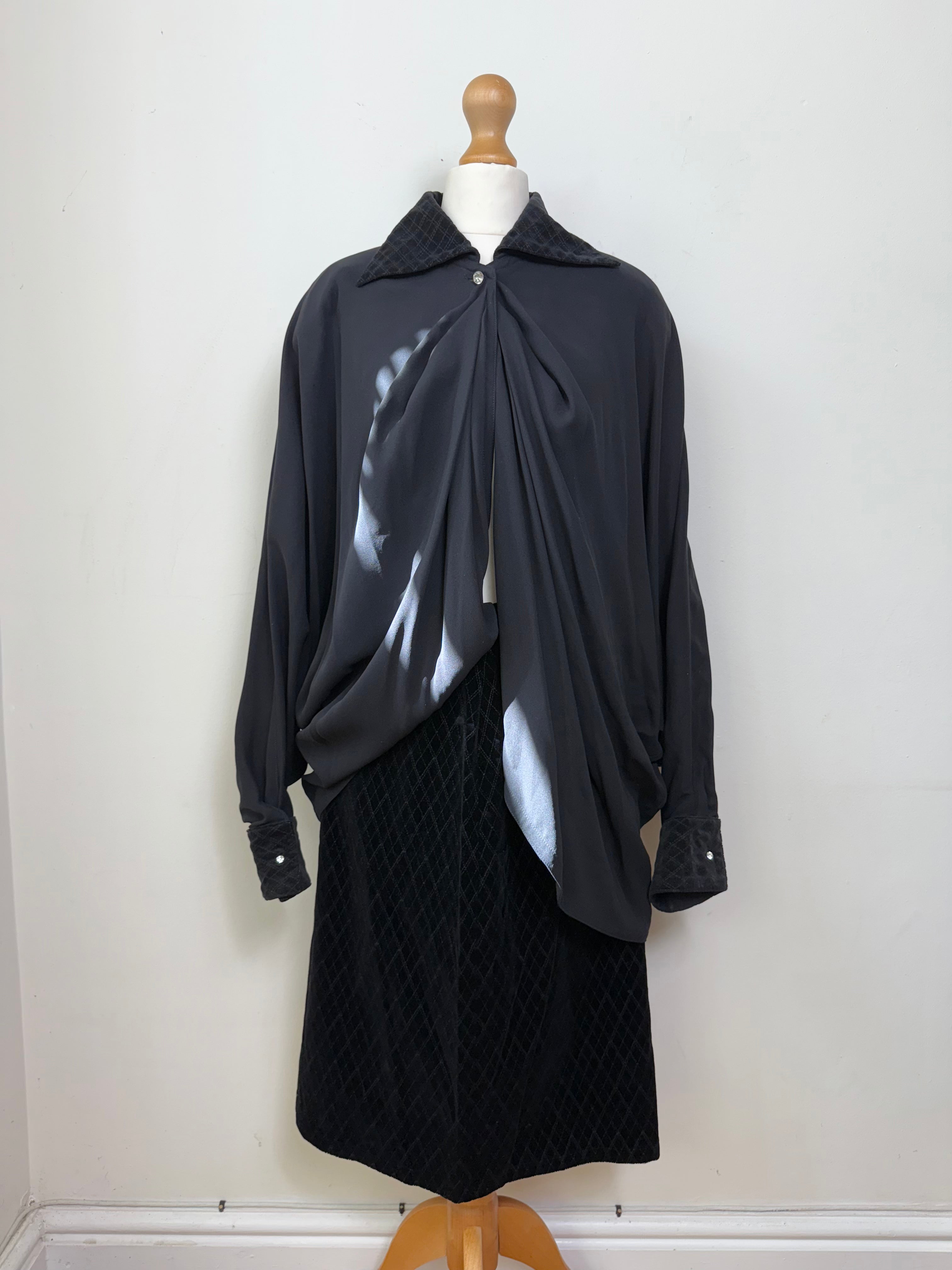 Gianni Versace Vintage Silk Blouse and Velvet Pencil Skirt Set