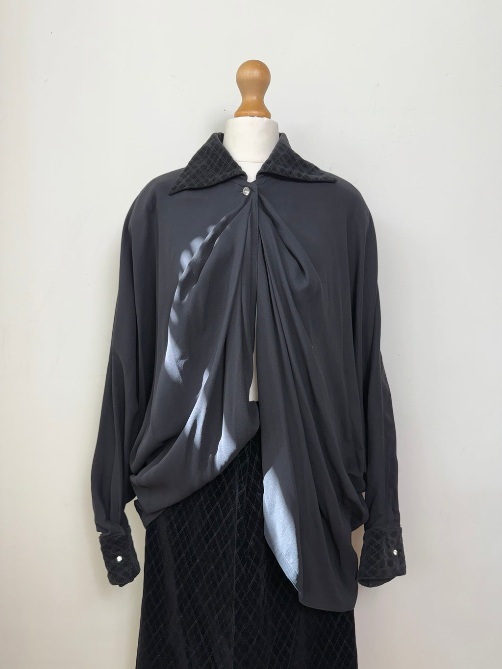 Gianni Versace Vintage Silk Blouse and Velvet Pencil Skirt Set