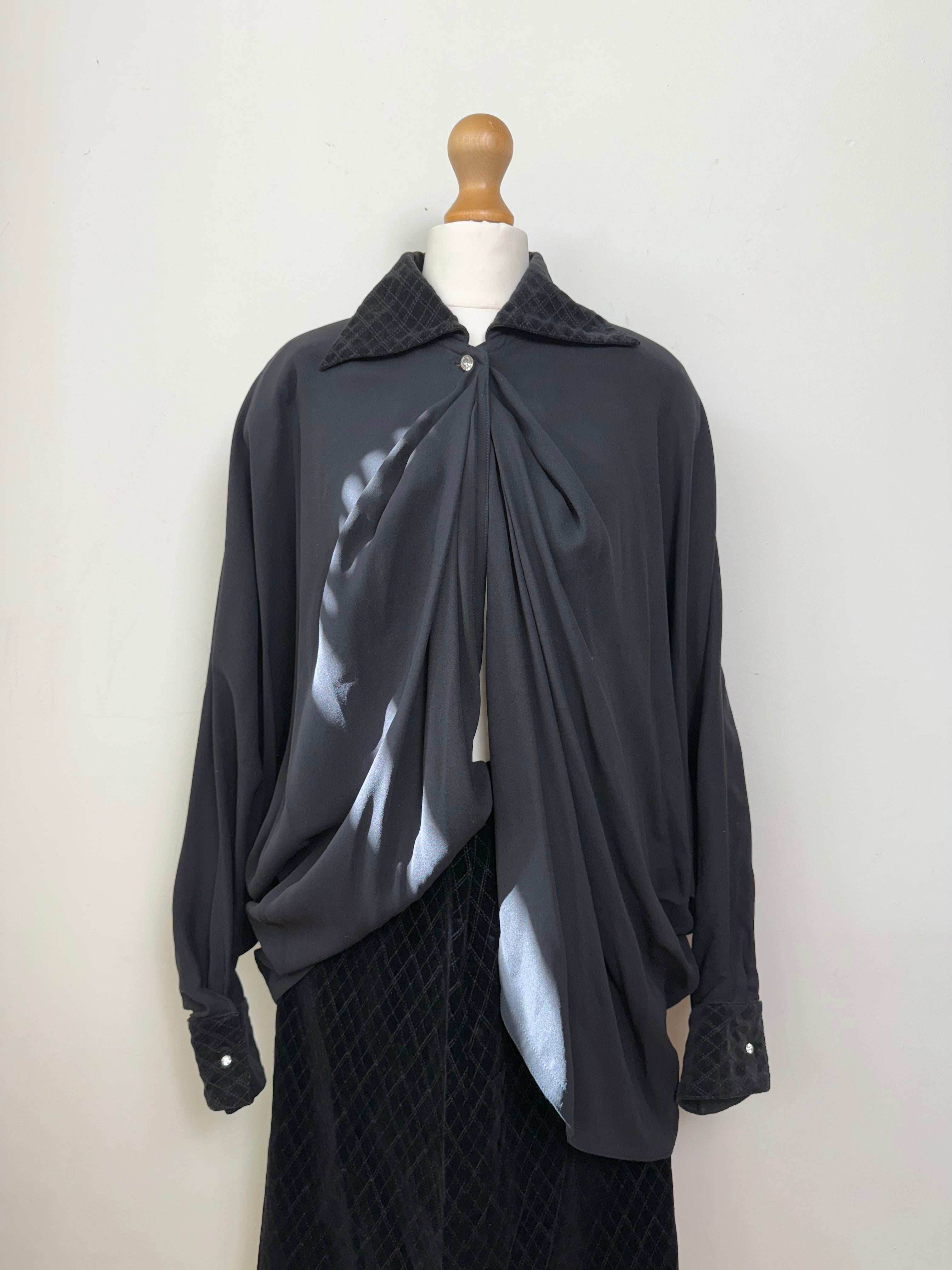 Gianni Versace Vintage Silk Blouse and Velvet Pencil Skirt Set