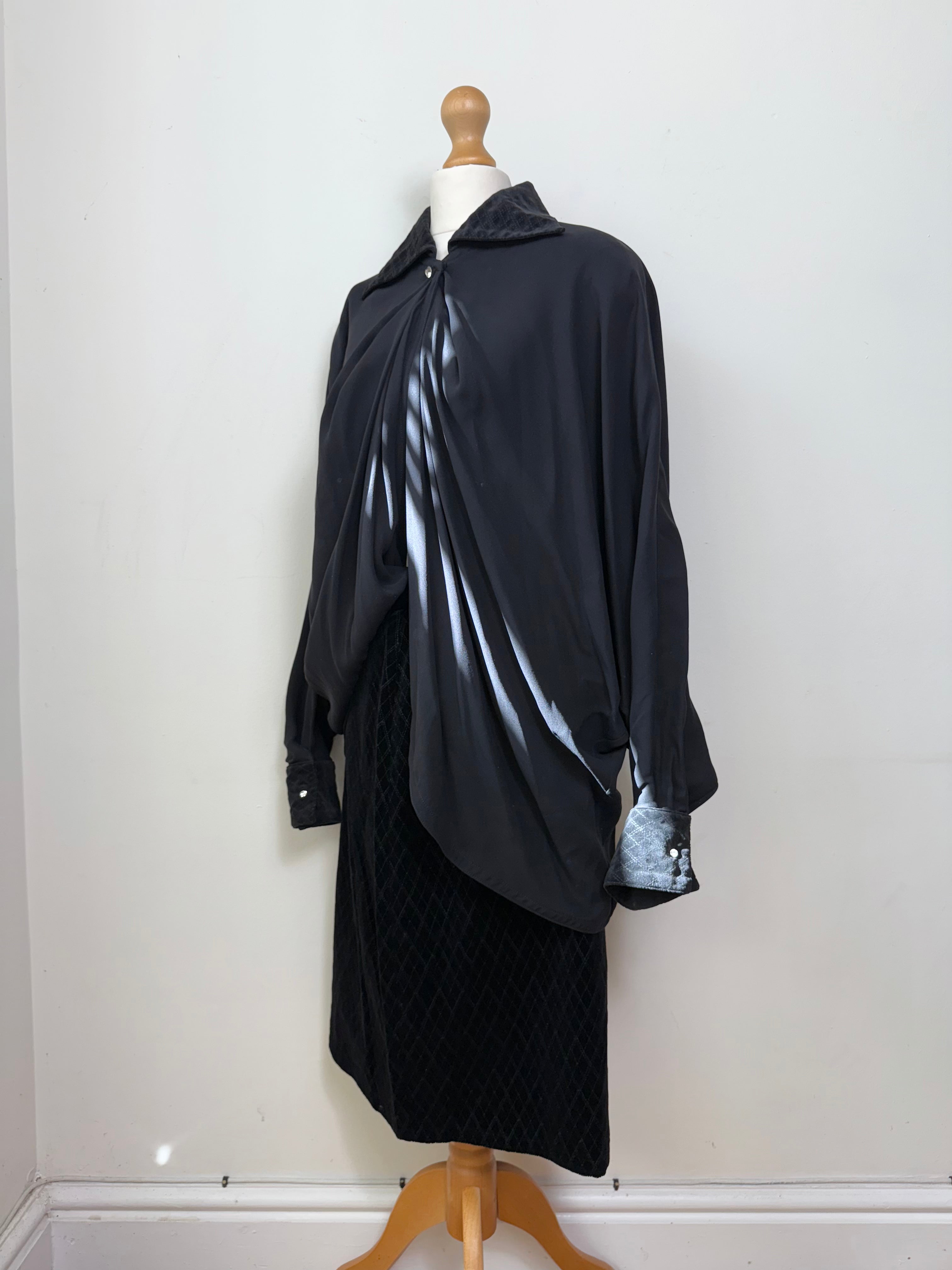 Gianni Versace Vintage Silk Blouse and Velvet Pencil Skirt Set