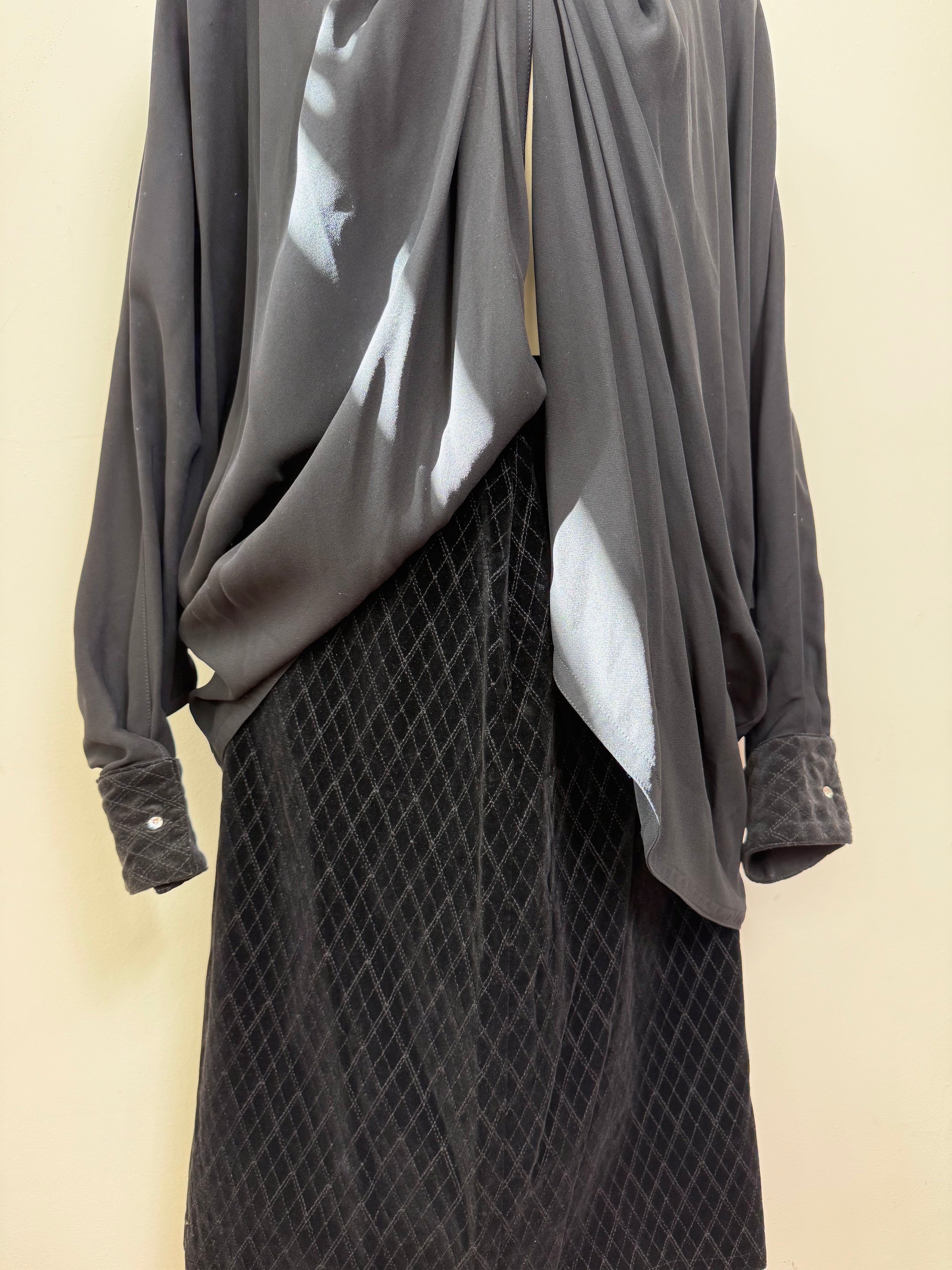 Gianni Versace Vintage Silk Blouse and Velvet Pencil Skirt Set