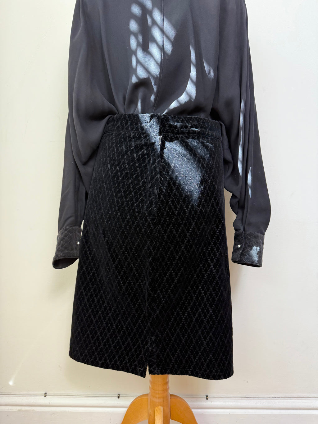 Gianni Versace Vintage Silk Blouse and Velvet Pencil Skirt Set