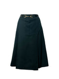 Celine Vintage 1970s Horsebit Dark Green Wool Pleated Skirt