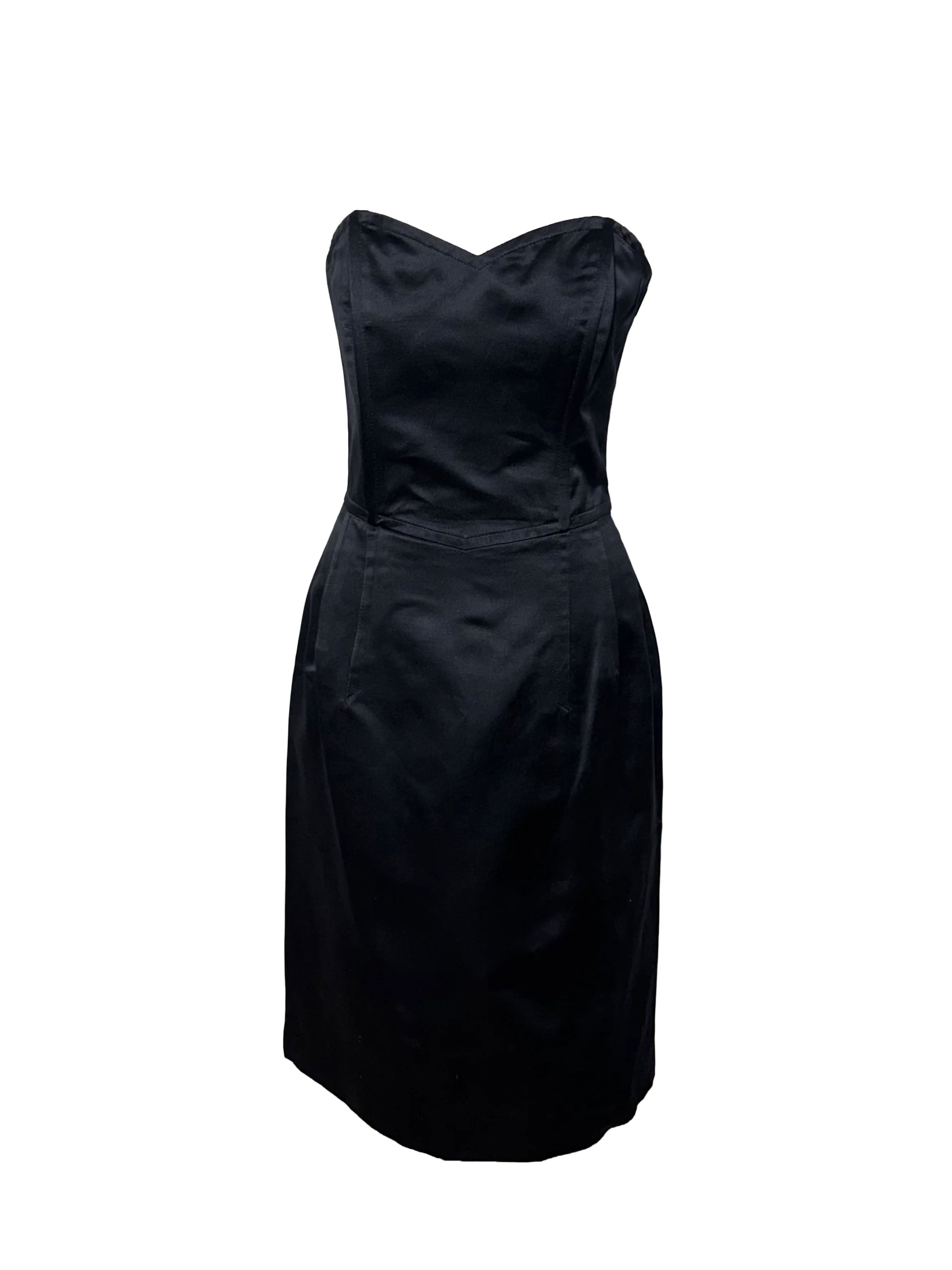 Jil Sander Vintage Silk Black Strapless Midi Dress