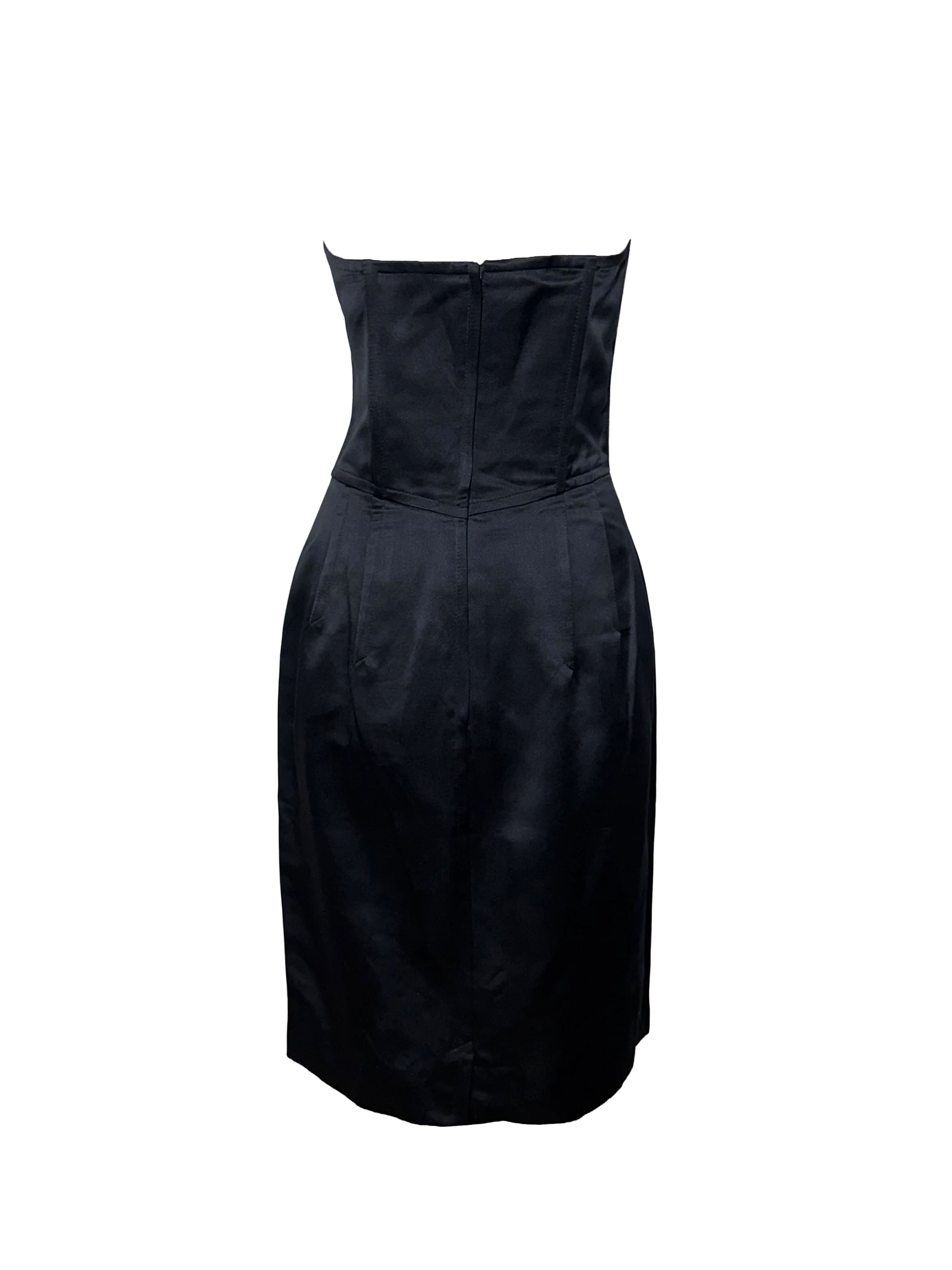Jil Sander Vintage Silk Black Strapless Midi Dress