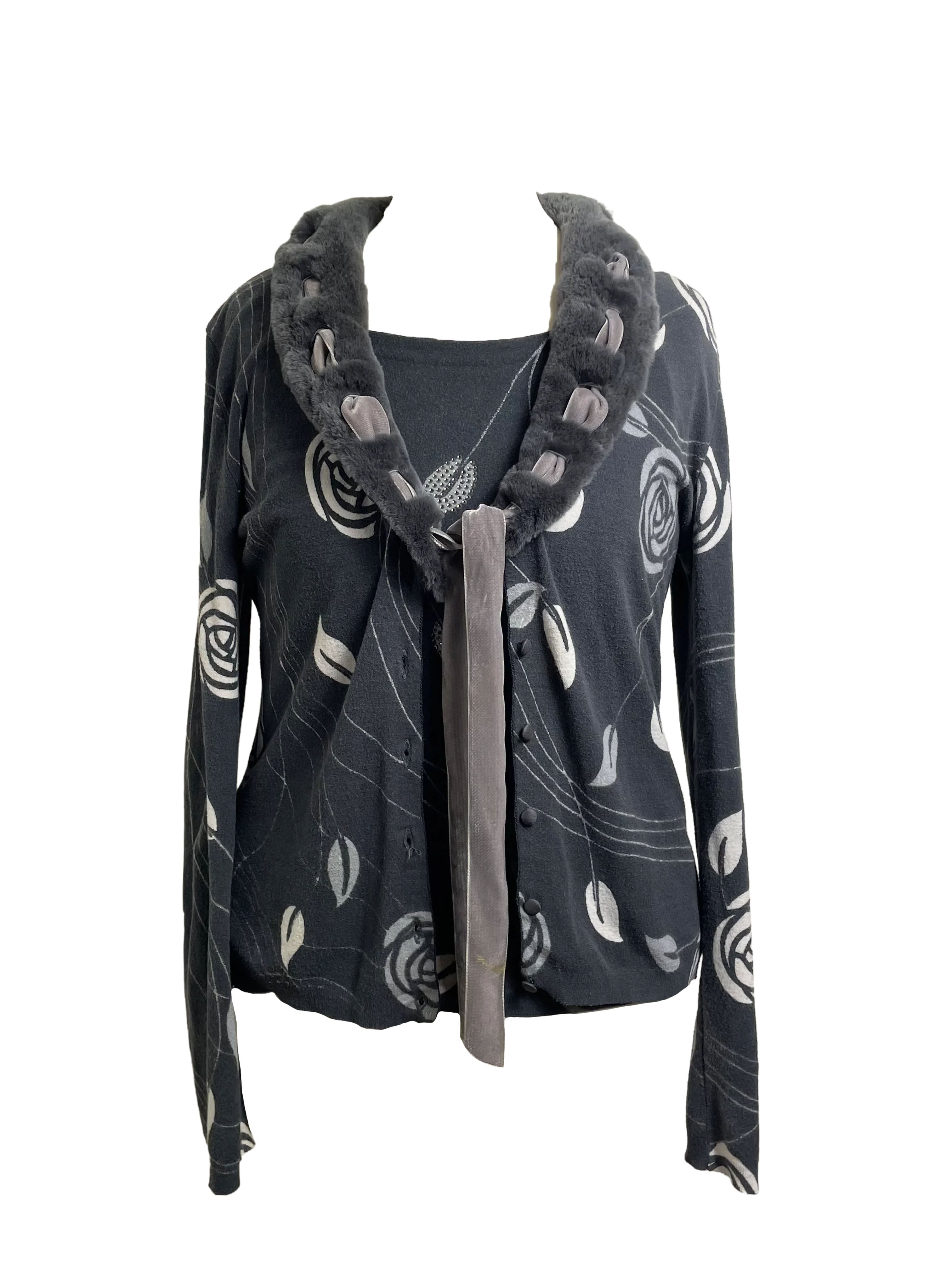 Blumarine Vintage Grey Cardigan and Top Twin Set