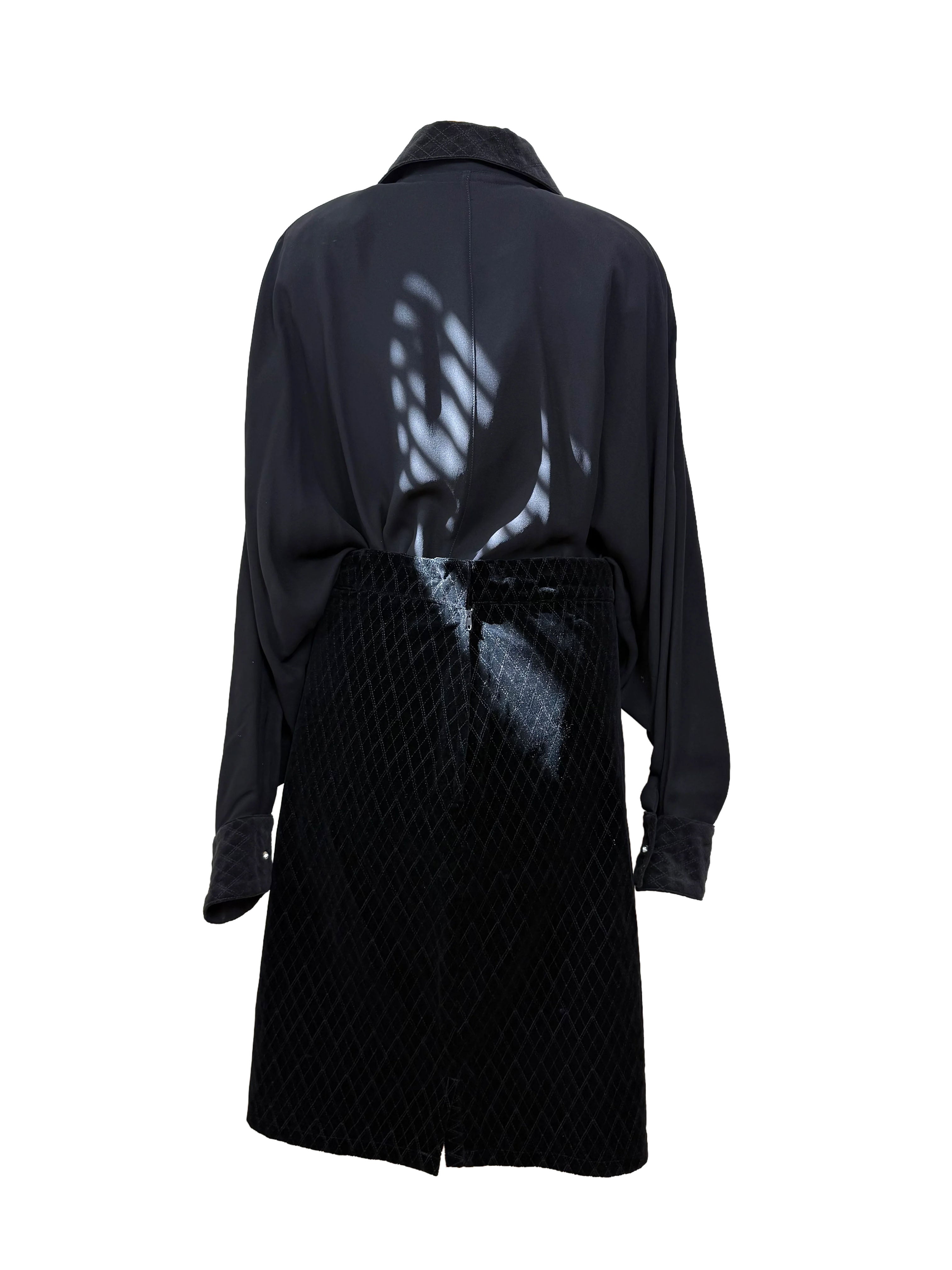 Gianni Versace Vintage Silk Blouse and Velvet Pencil Skirt Set