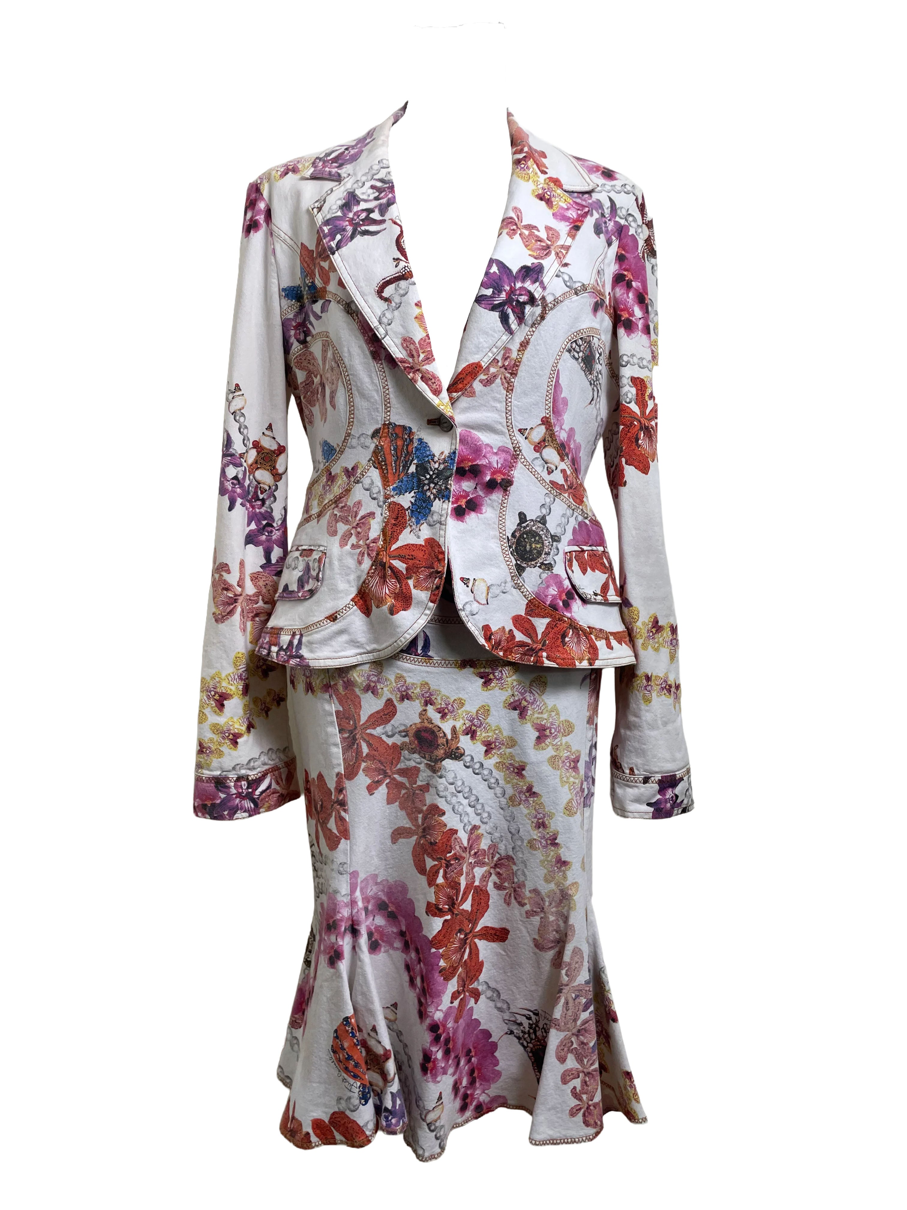 Just Cavalli Orchid-Print Fitted Blazer & Skirt Set
