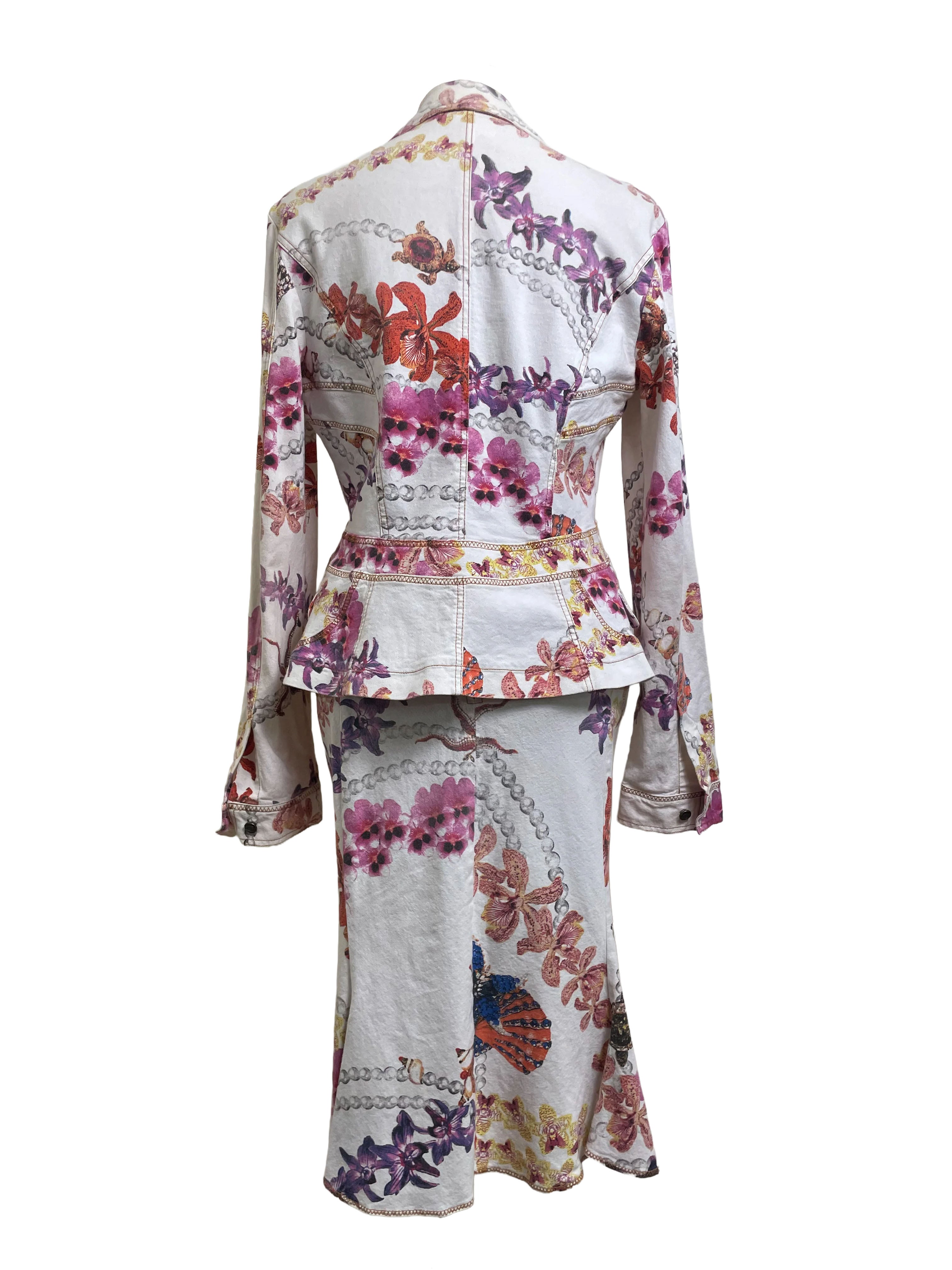 Just Cavalli Orchid-Print Fitted Blazer & Skirt Set