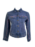 Plein Sud Jeans Denim Jacket with Purple Fringe Trim