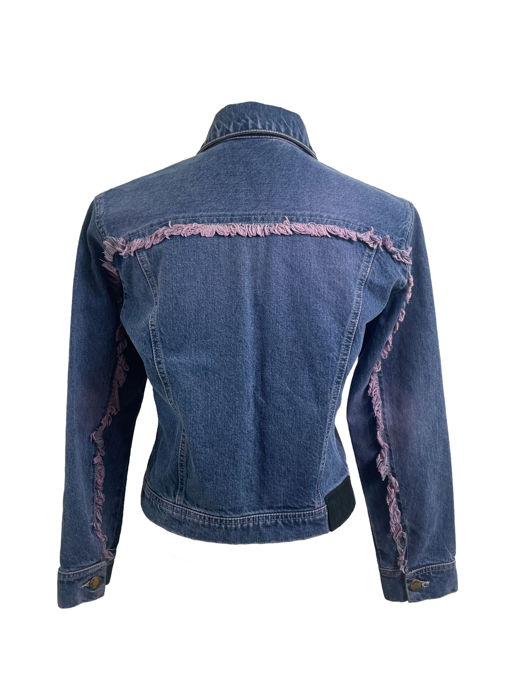 Plein Sud Jeans Denim Jacket with Purple Fringe Trim
