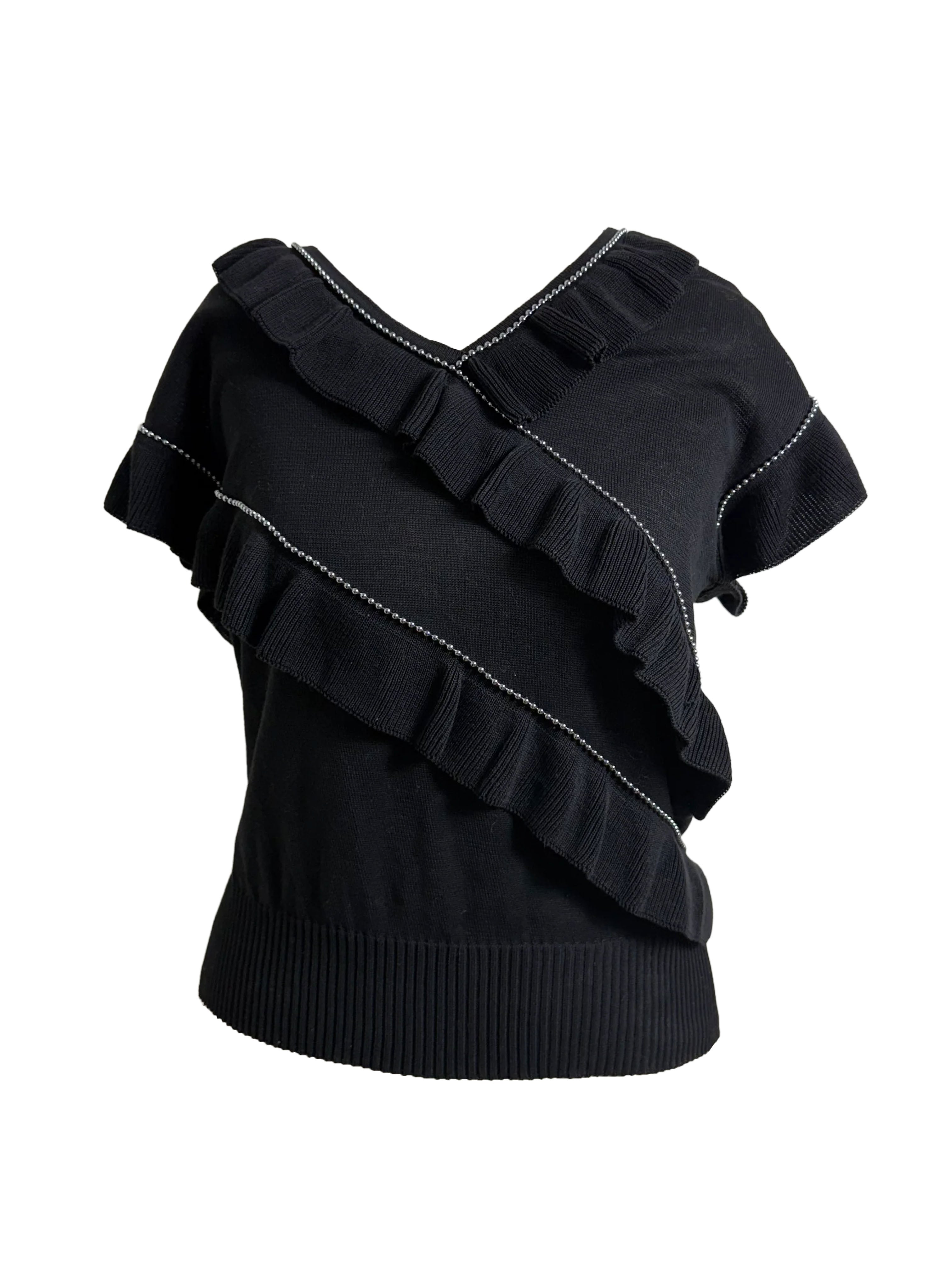 Chloé Vintage Knit Ruffle Black Top