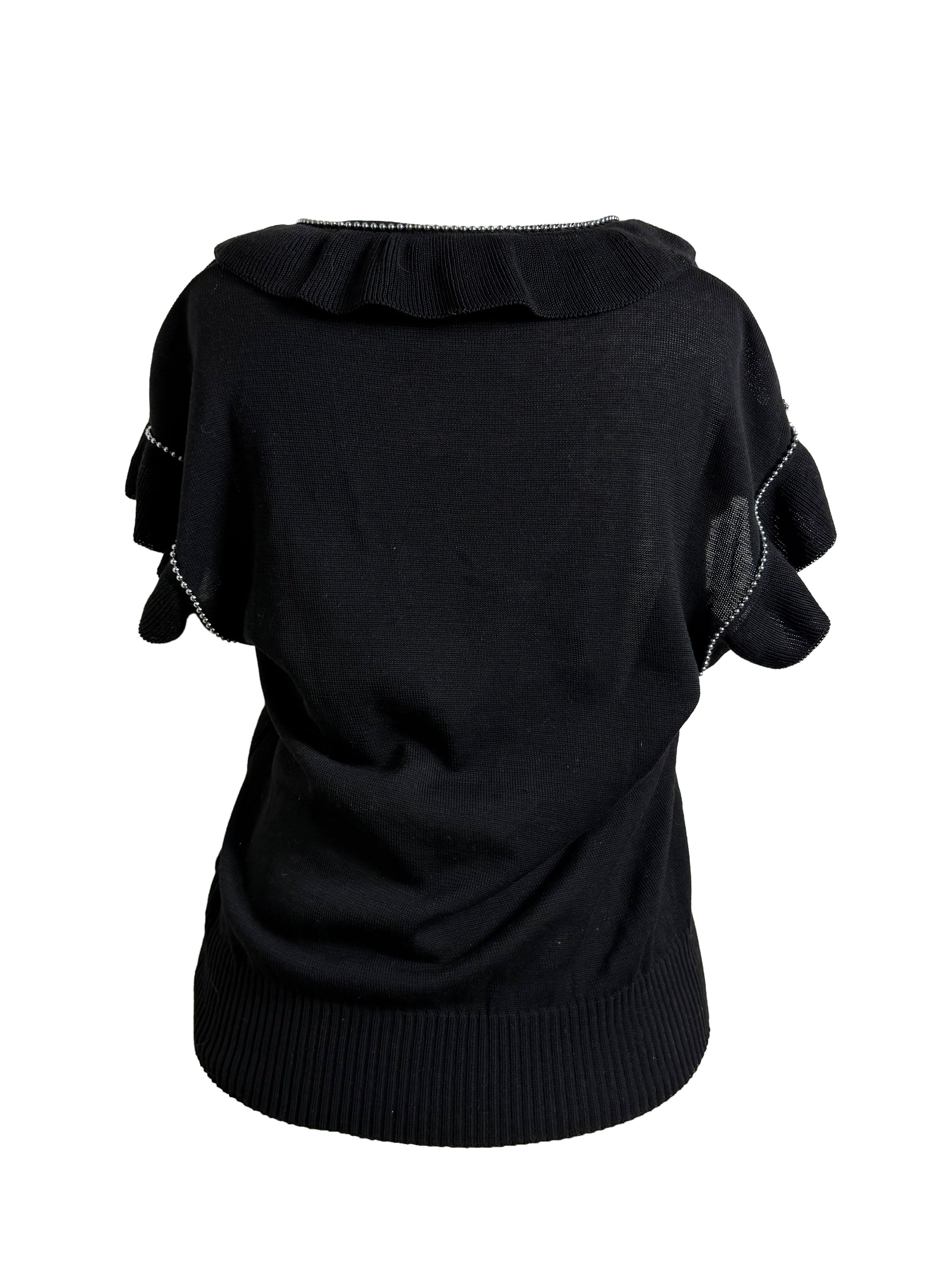 Chloé Vintage Knit Ruffle Black Top