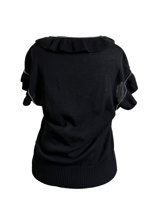Chloé Vintage Knit Ruffle Black Top