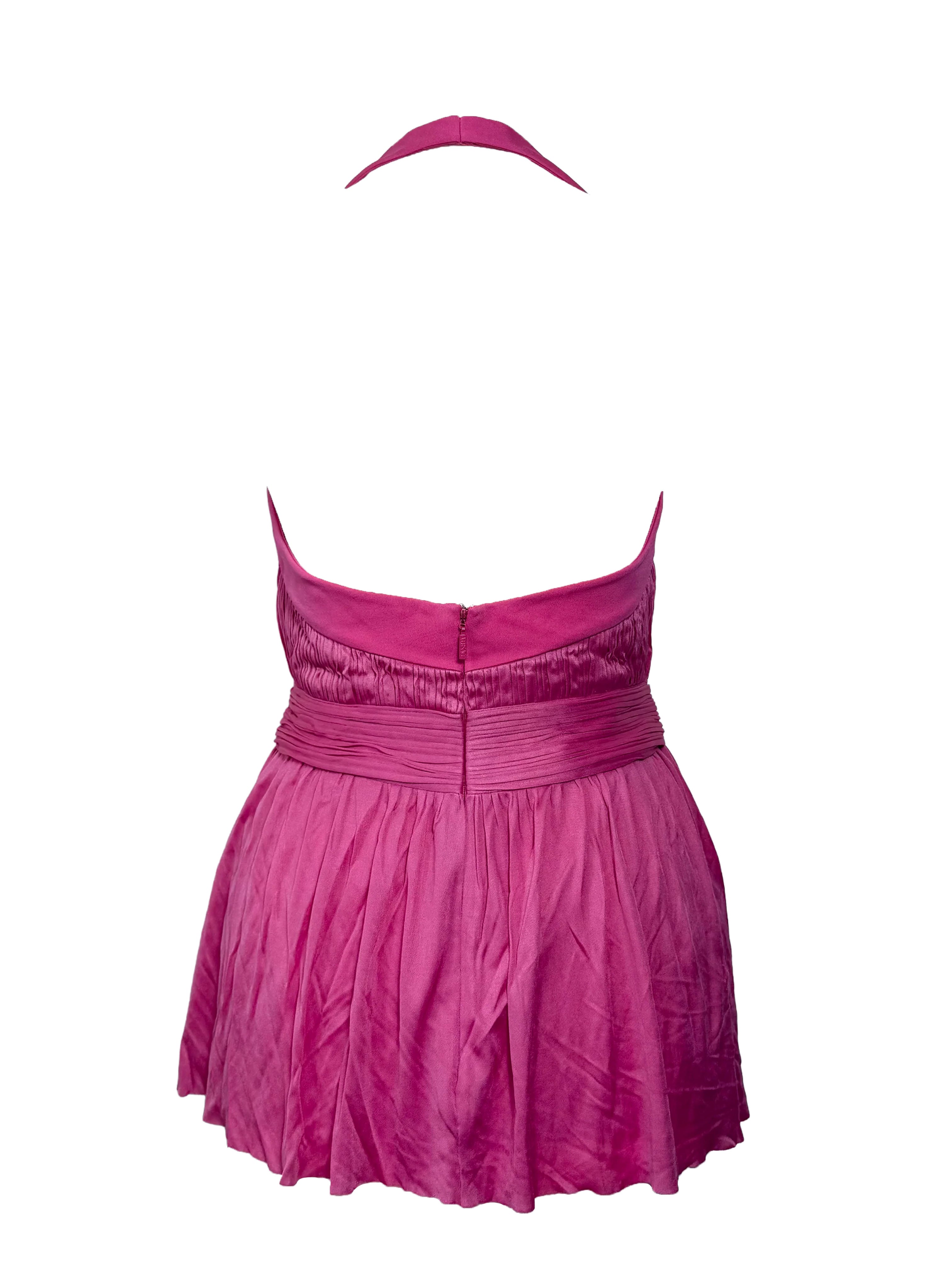 Versace Pink Halterneck Belted Peplum Top
