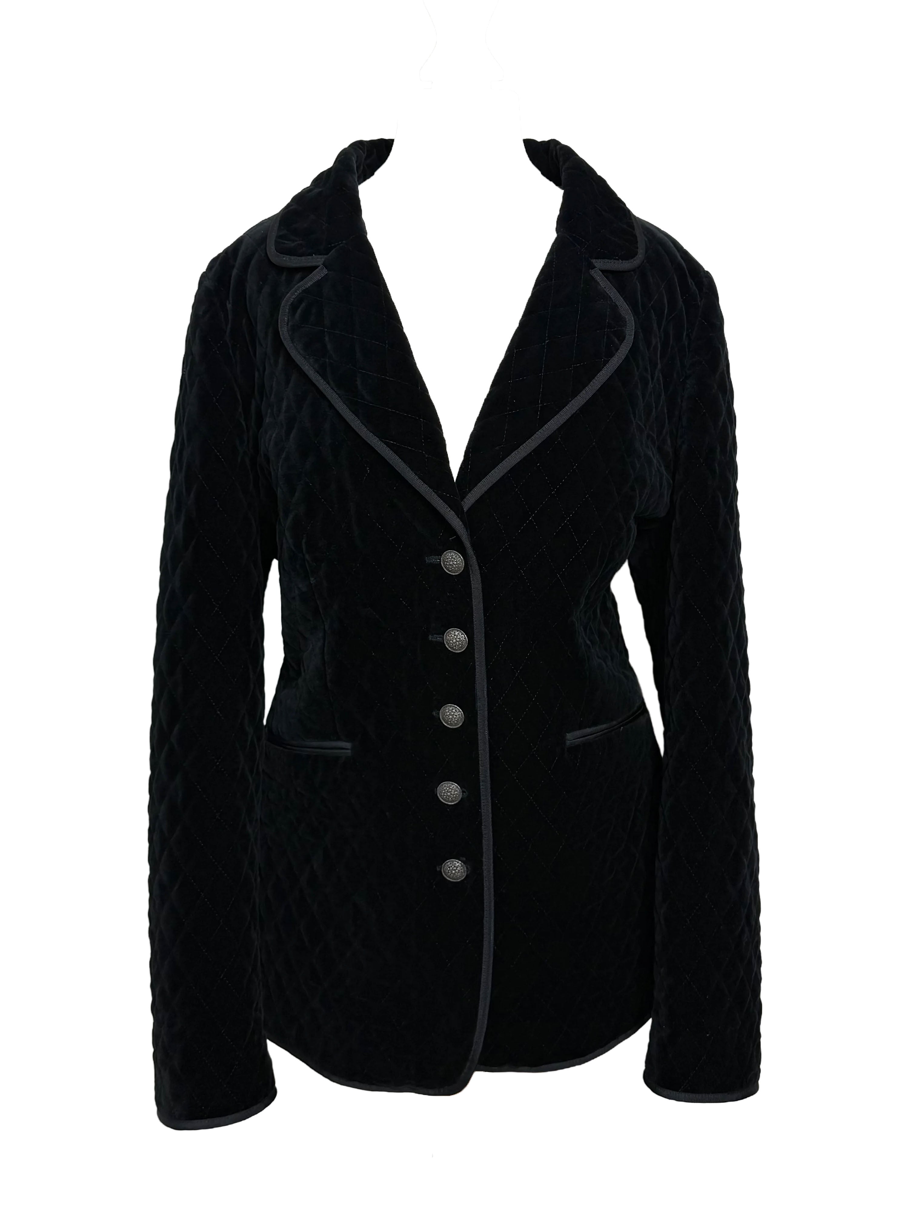 H Moser Vintage Black Quilted Velvet Blazer