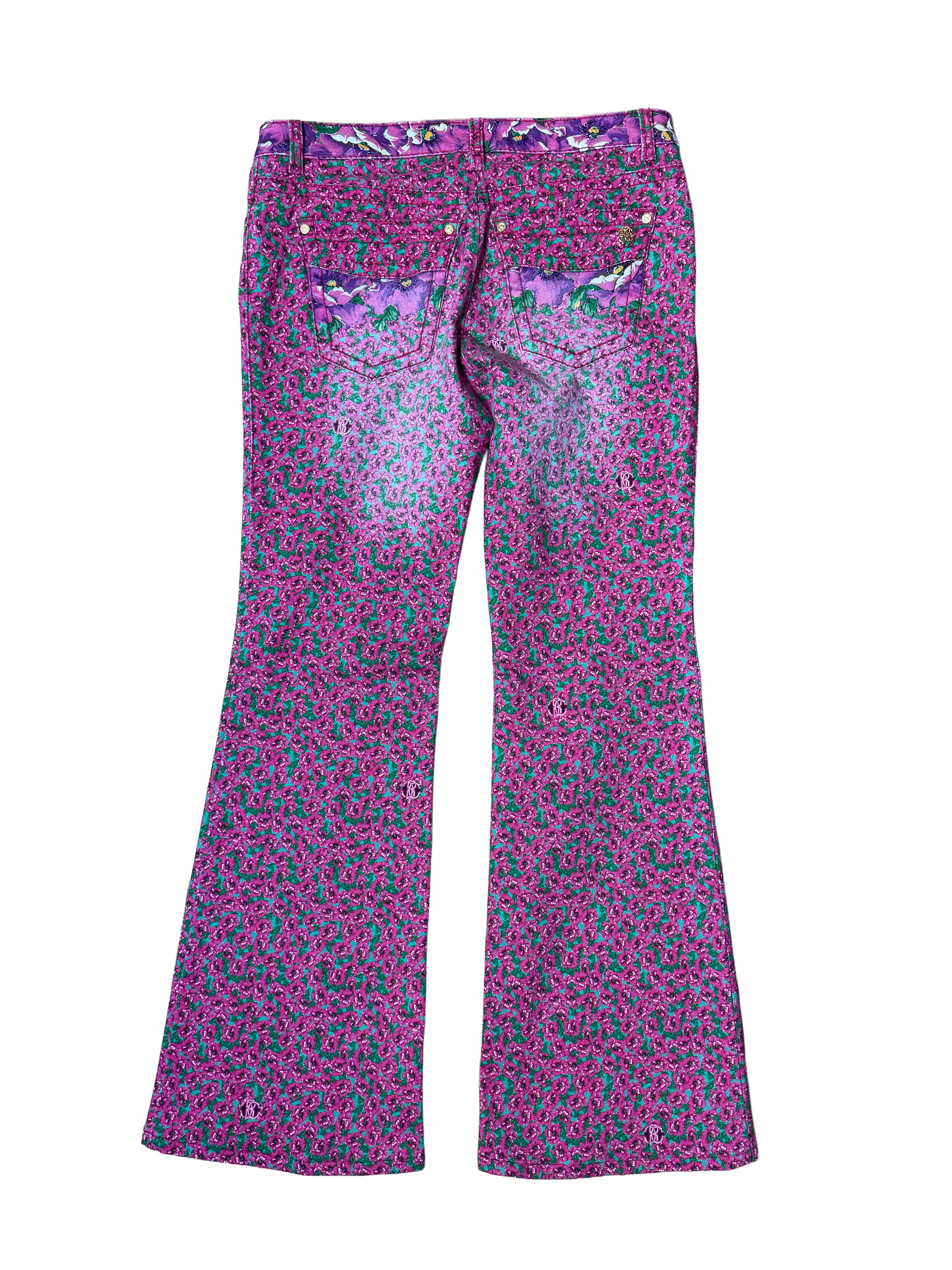 Roberto Cavalli Vintage Pink Floral Flared Jeans