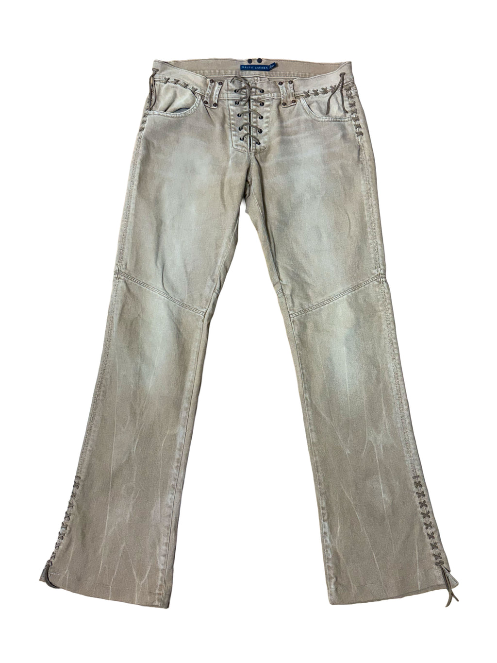 Ralph Lauren 2000's Lace-up Tan Flared Jeans