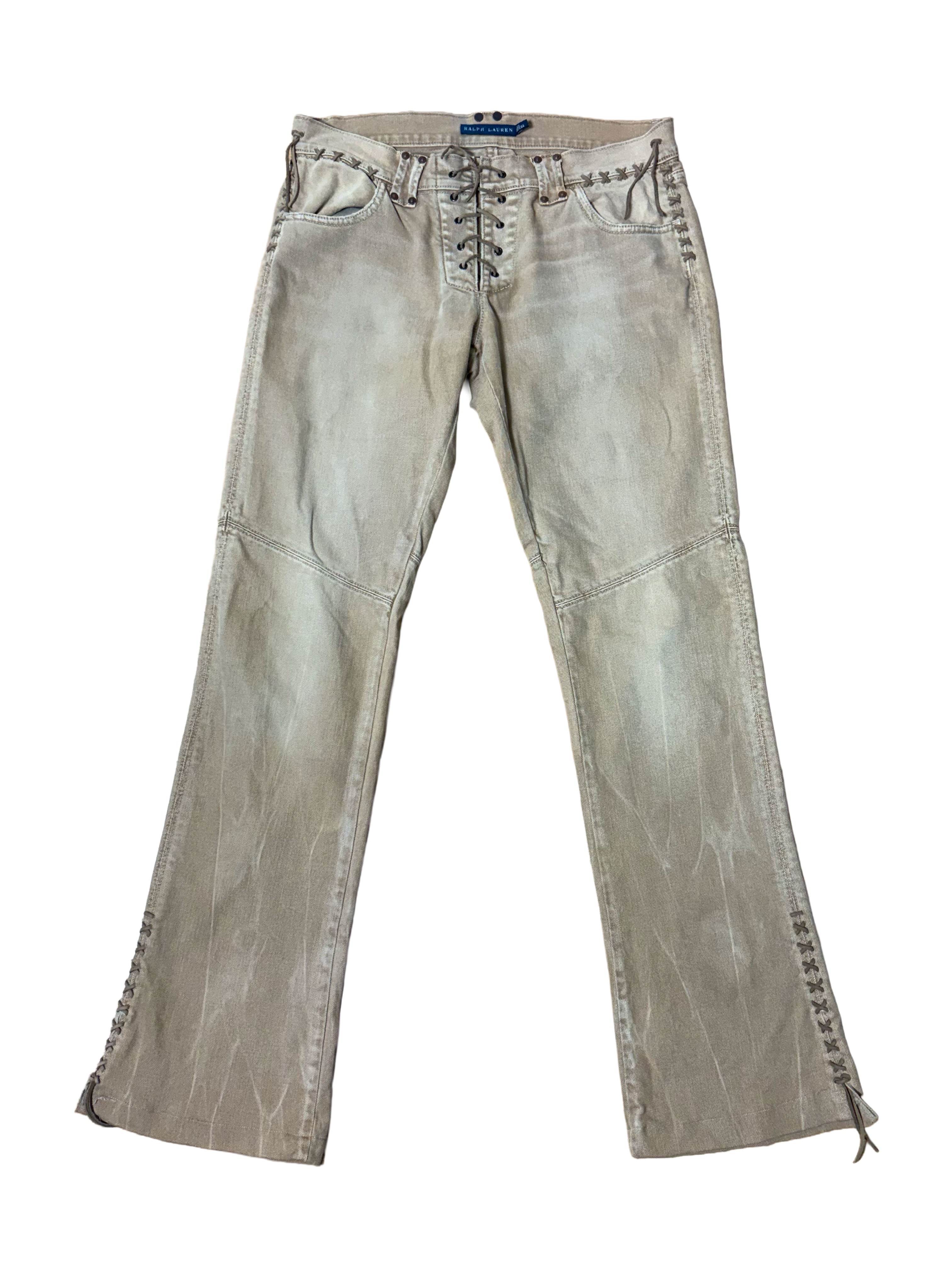 Ralph Lauren 2000's Lace-up Tan Flared Jeans