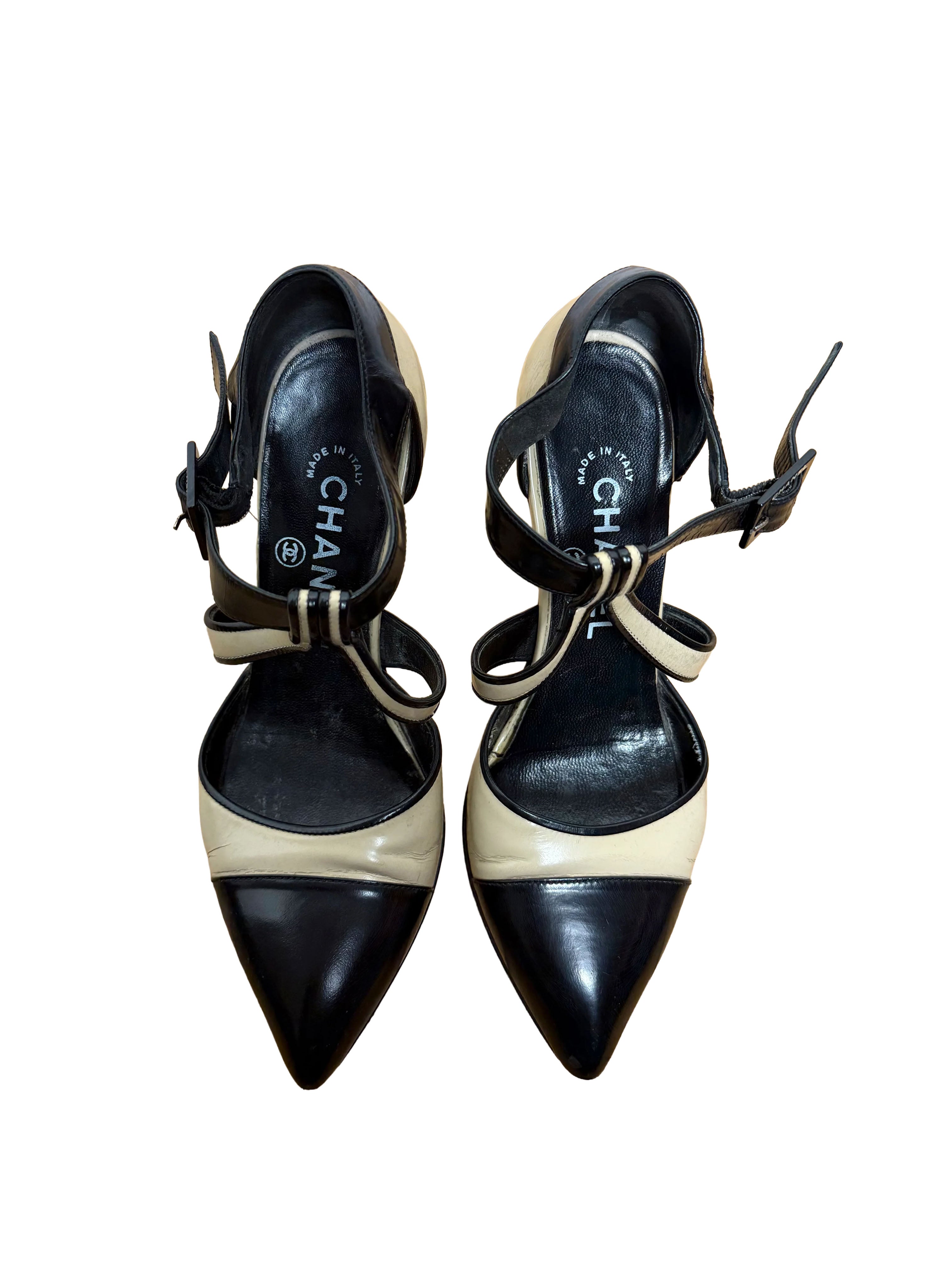 Chanel Vintage Two Tone Mary Jane Patent Pumps