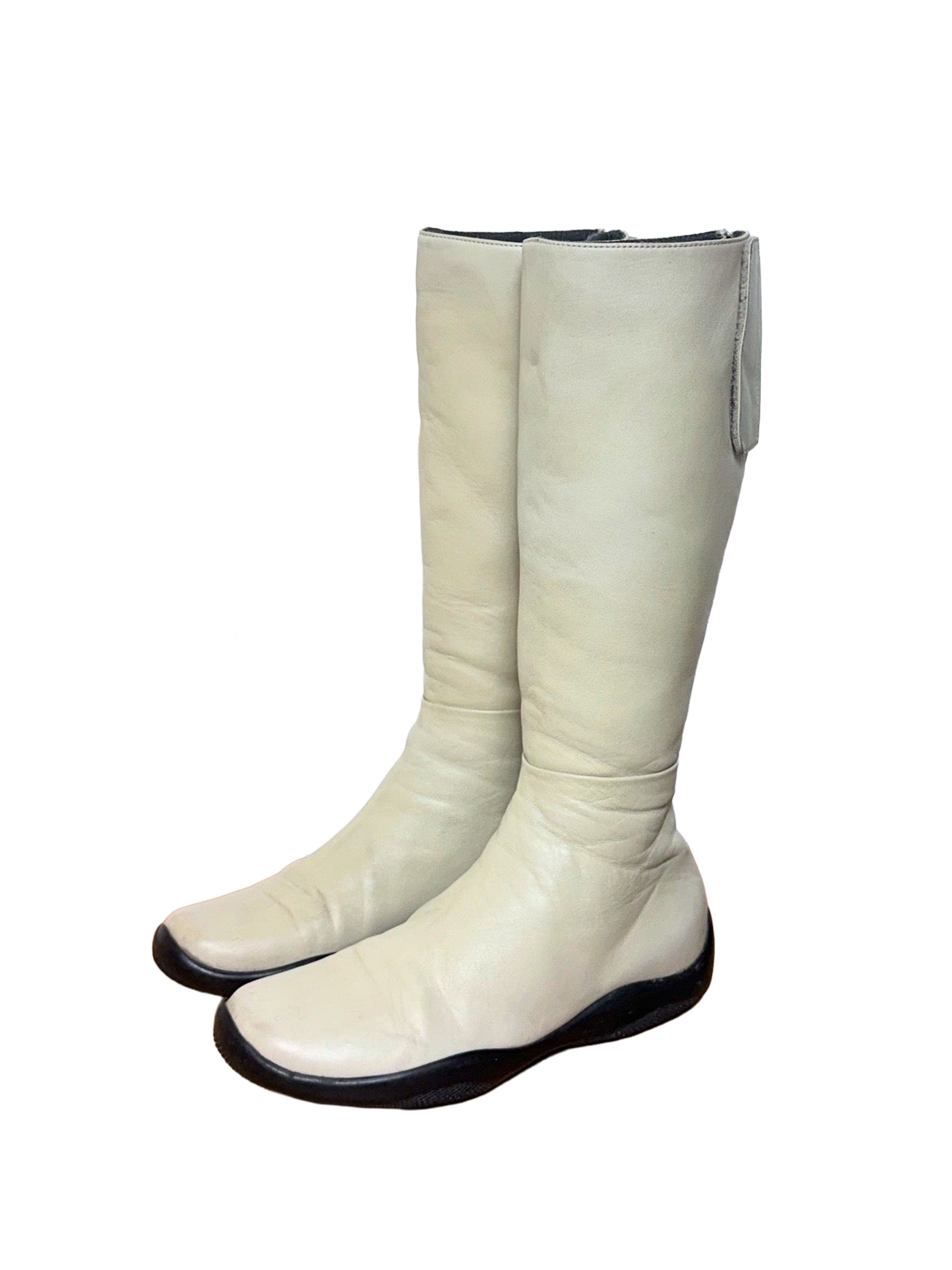 Prada Spring 1999 Vintage Cream Leather Vibram Boots