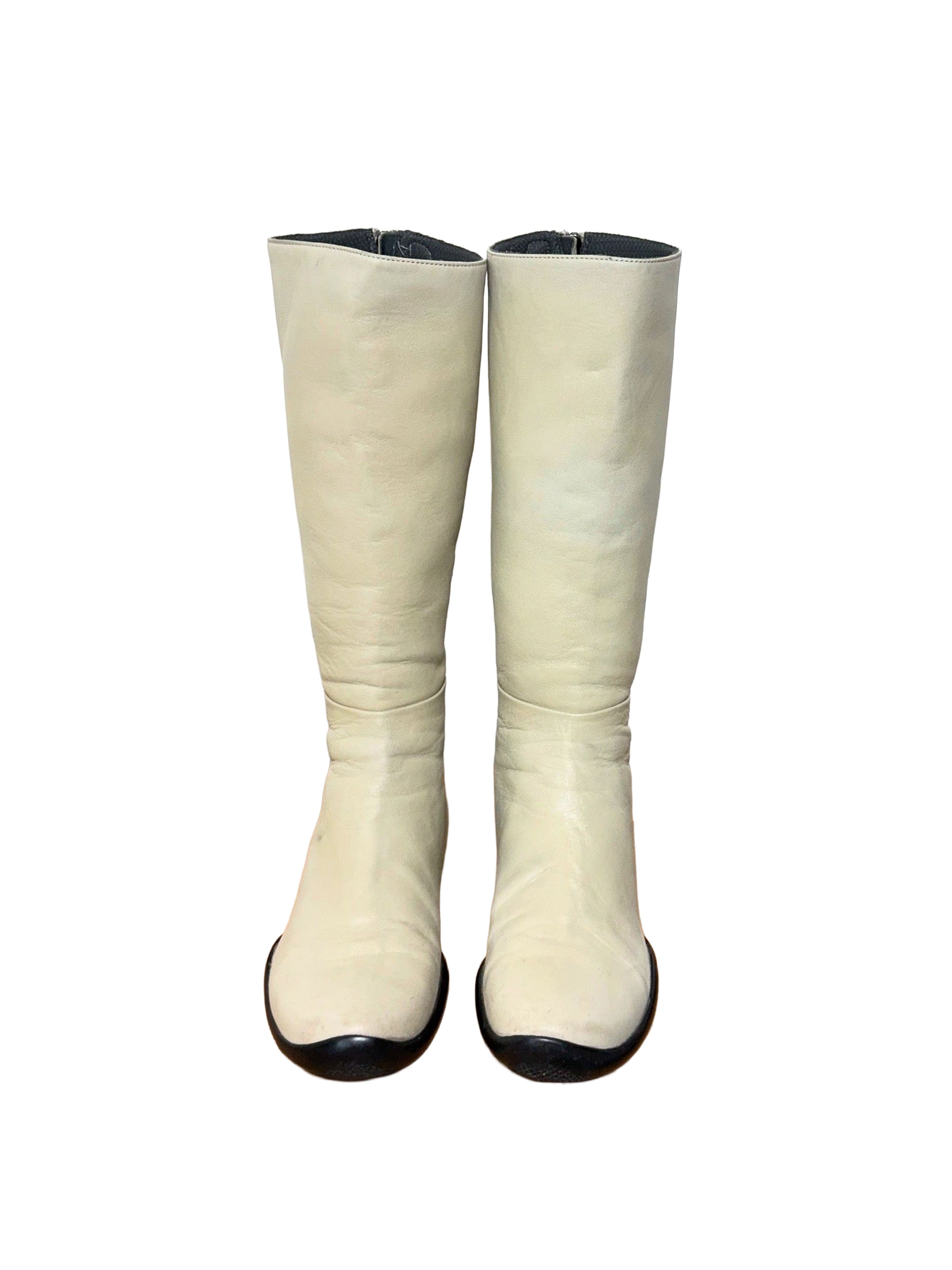 Prada Spring 1999 Vintage Cream Leather Vibram Boots