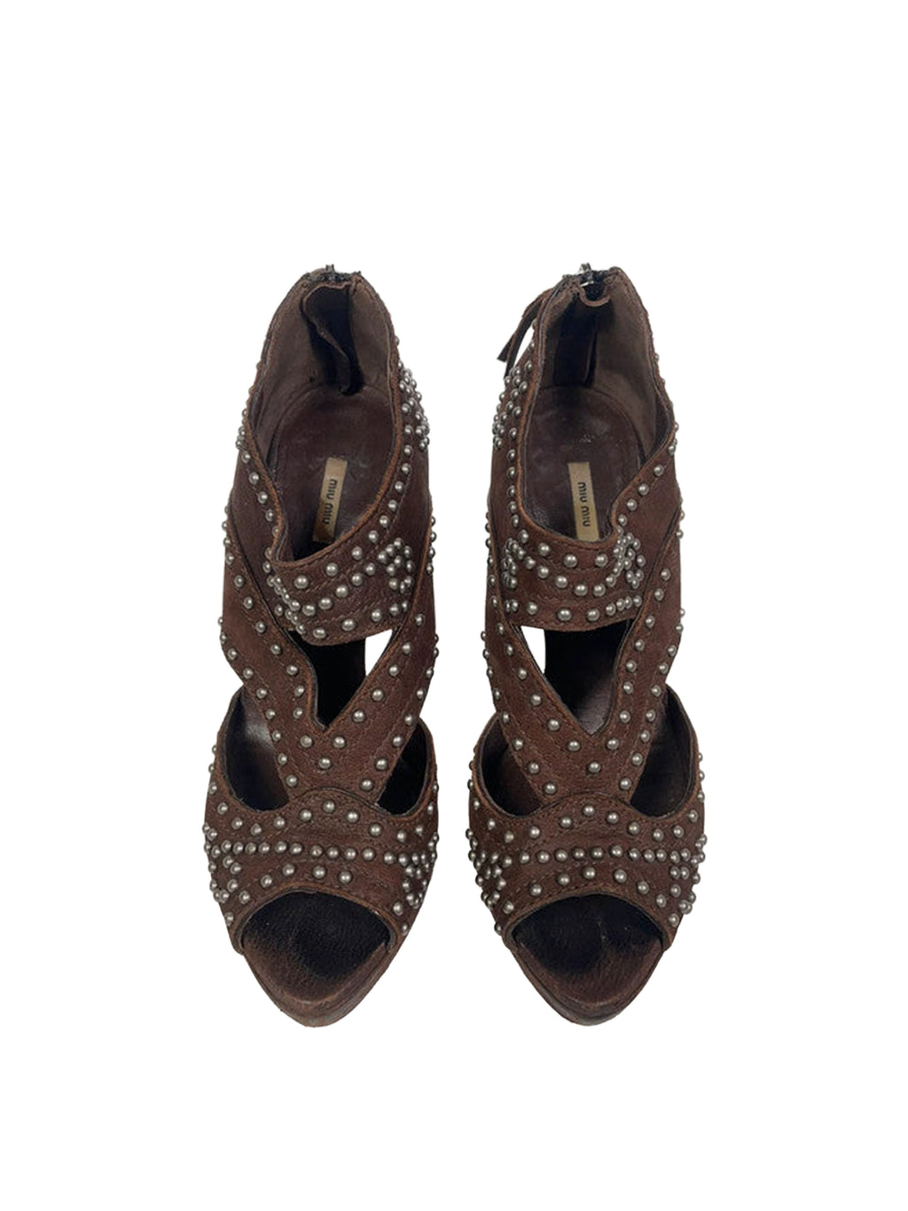 Miu Miu Brown Studded Leather Platform Pumps