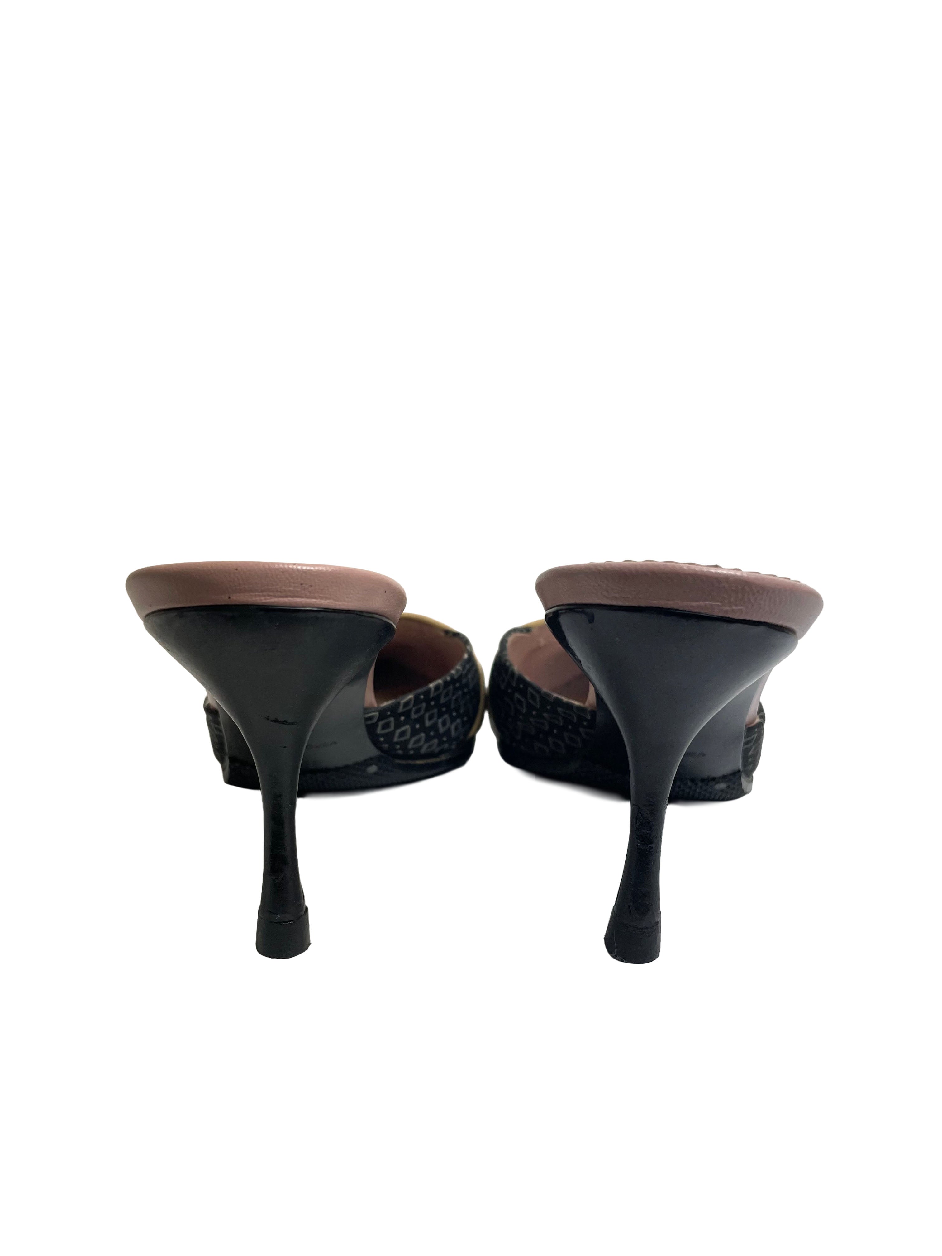 Prada Oriental Vintage Kitten Heel Mules