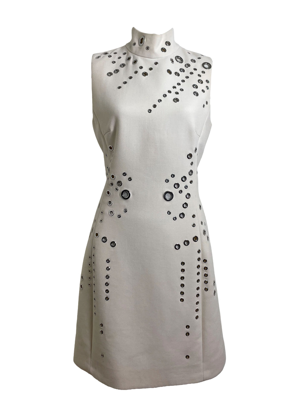 Thierry Mugler 2015 Cream High Neck Grommet Mini Dress