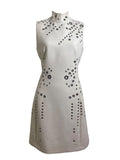 Thierry Mugler 2015 Cream High Neck Grommet Mini Dress