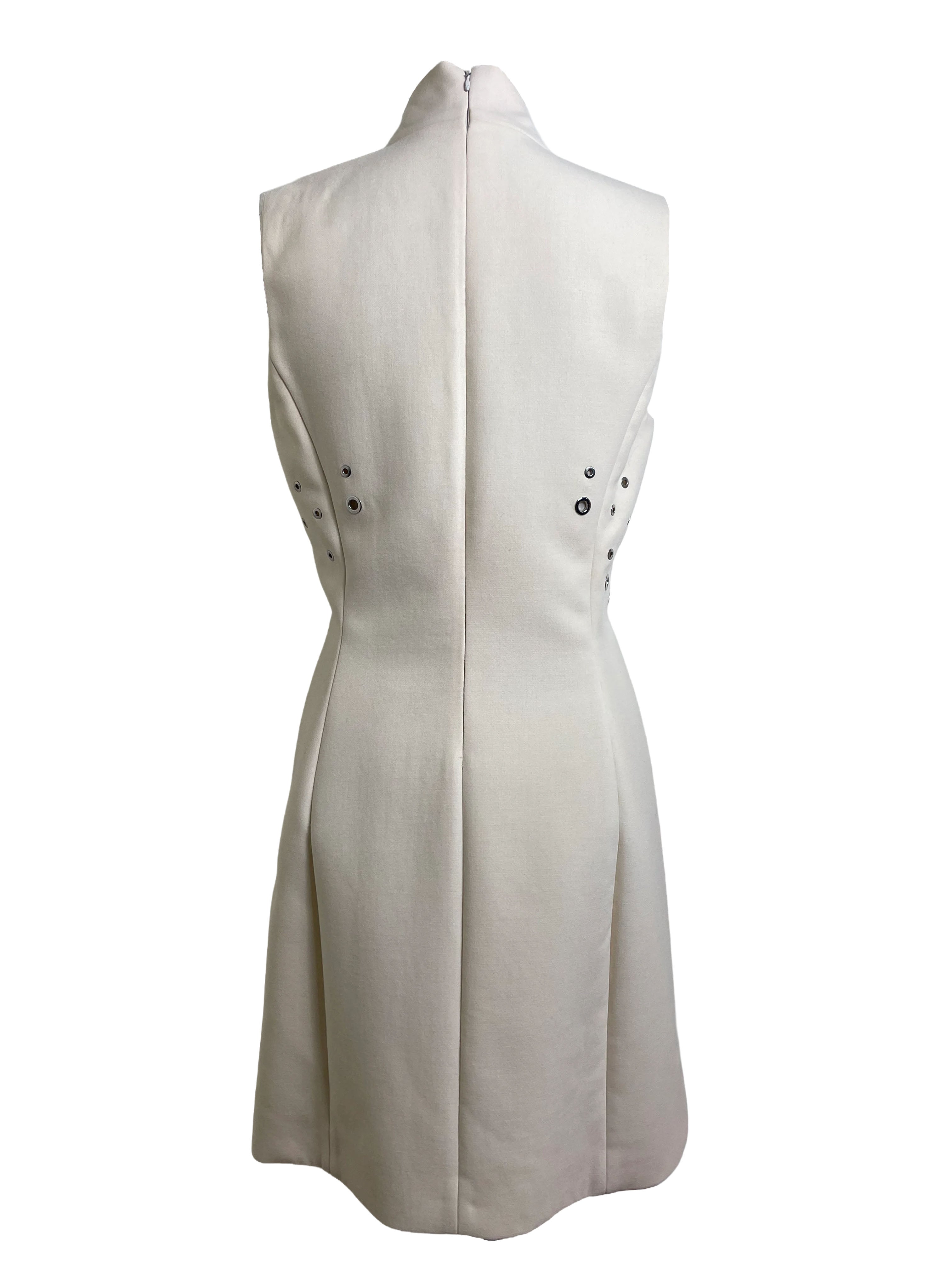 Thierry Mugler 2015 Cream High Neck Grommet Mini Dress